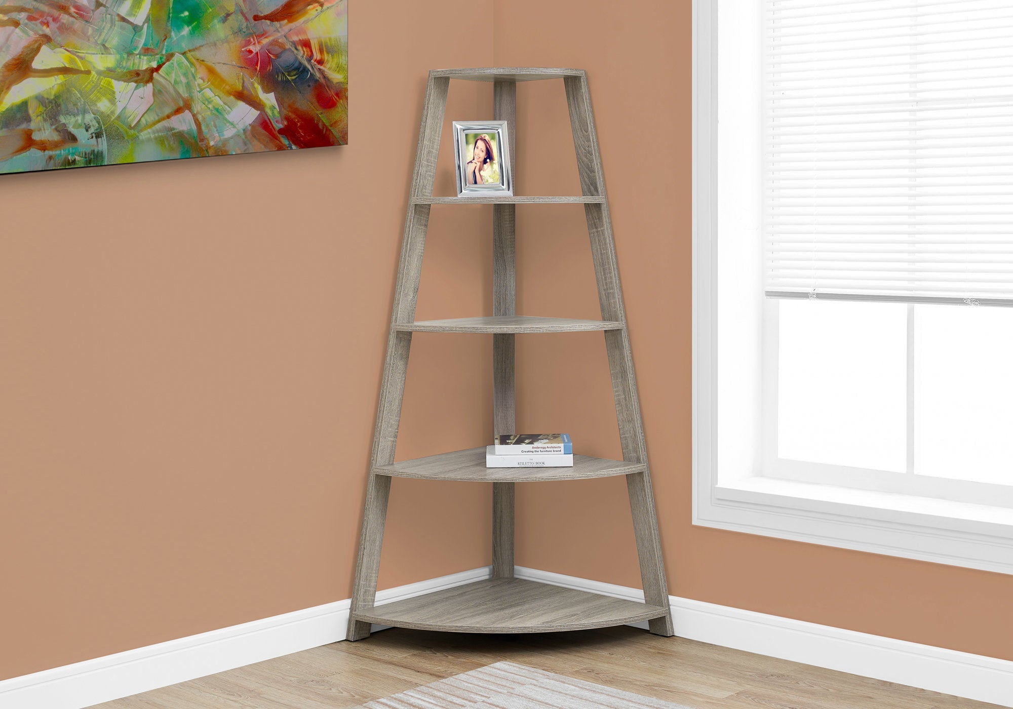 I 2424 Étagère À Livres, Étagère, Étagère, Coin, 4 Niveaux, 60"h, Bureau, Chambre À Coucher, Stratifié, Brun, Contemporain, Moderne - Simple Boutique