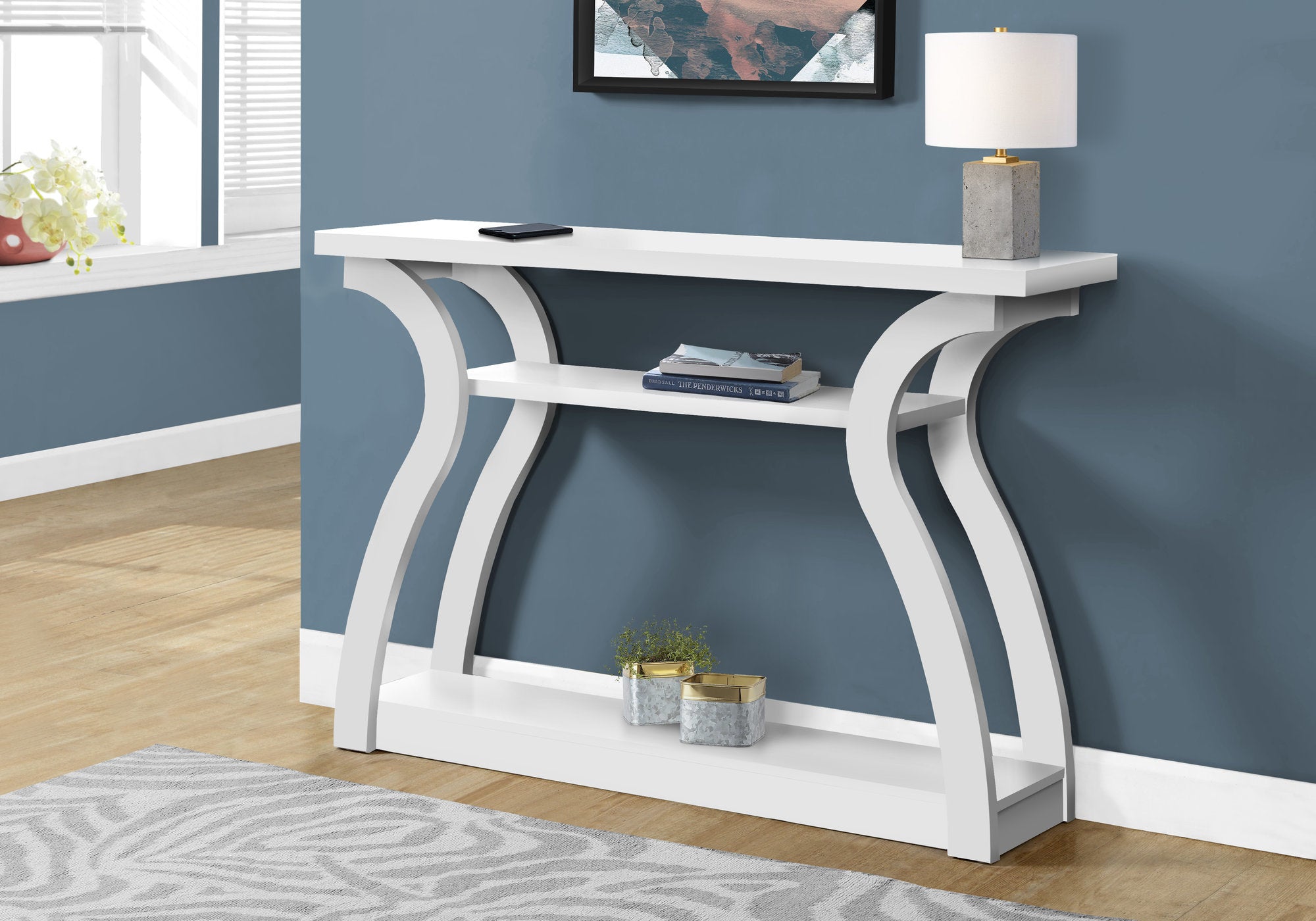 I 2438 Table D'appoint, Console, Entrée, Étroit, Sofa, Salon, Chambre À Coucher, Stratifié, Blanc, Contemporain, Moderne - Simple Boutique