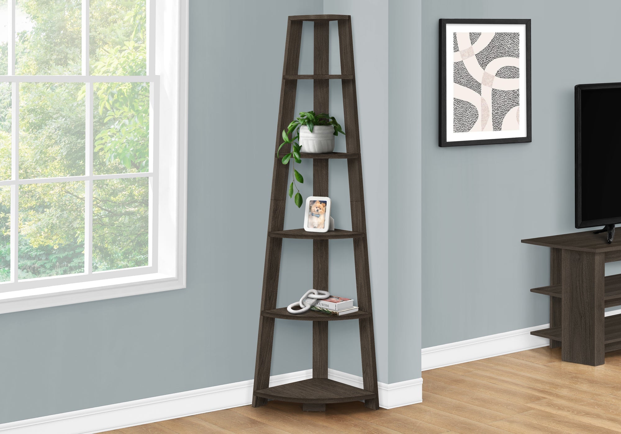 I 2469 Étagère À Livres, Étagère, Étagère, Coin, 5 Niveaux, 72"h, Bureau, Chambre À Coucher, Stratifié, Brun, Contemporain, Moderne - Simple Boutique