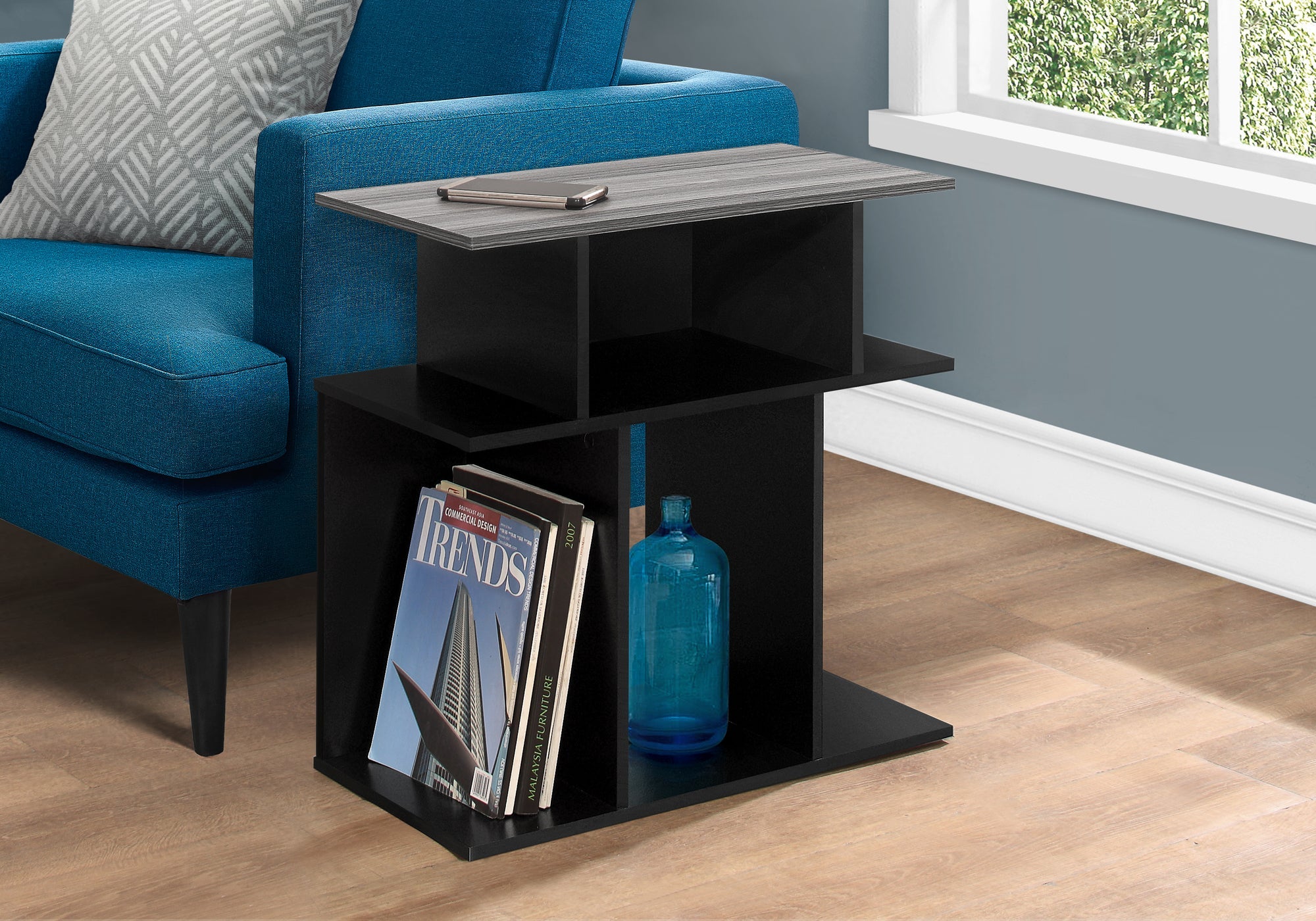 I 2477 Table D'appoint, Côté, Bout, Table De Nuit, Lampe, Salon, Chambre À Coucher, Stratifié, Noir, Gris, Contemporain, Moderne - Simple Boutique