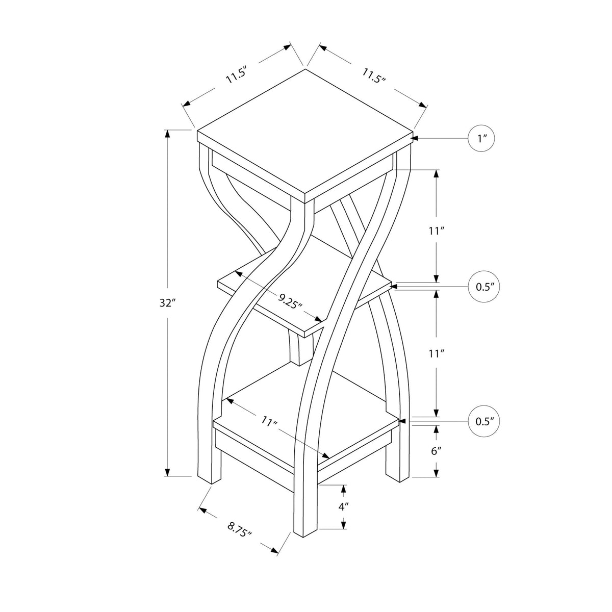 Monarch Specialties I 2478 Table D'appoint, Côté, Bout, Support Pour Plantes, Carré, Salon, Chambre À Coucher, Stratifié, Brun, Contemporain, Moderne - Simple Boutique