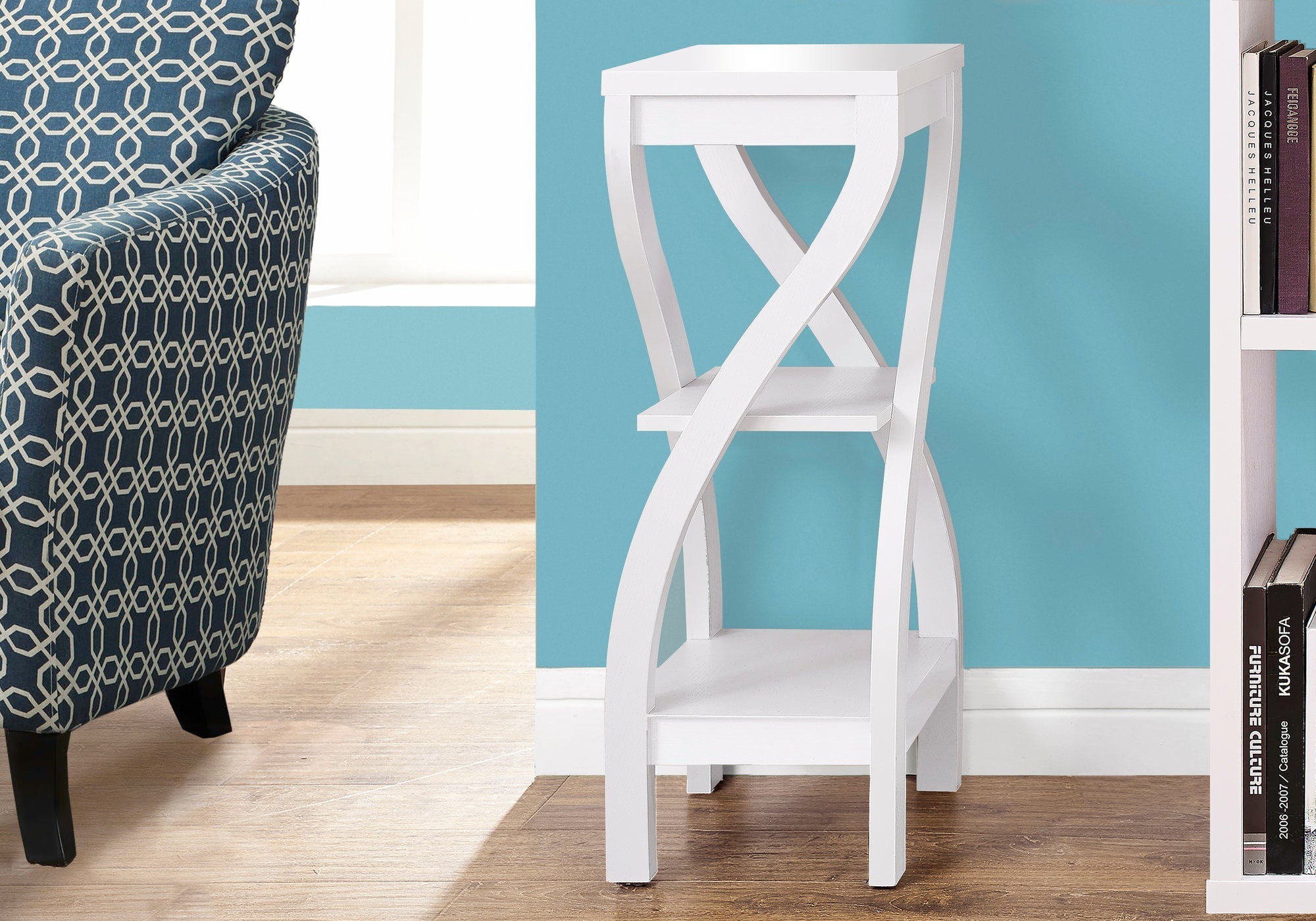 I 2479 Table D'appoint, Côté, Bout, Support Pour Plantes, Carré, Salon, Chambre À Coucher, Stratifié, Blanc, Contemporain, Moderne - Simple Boutique