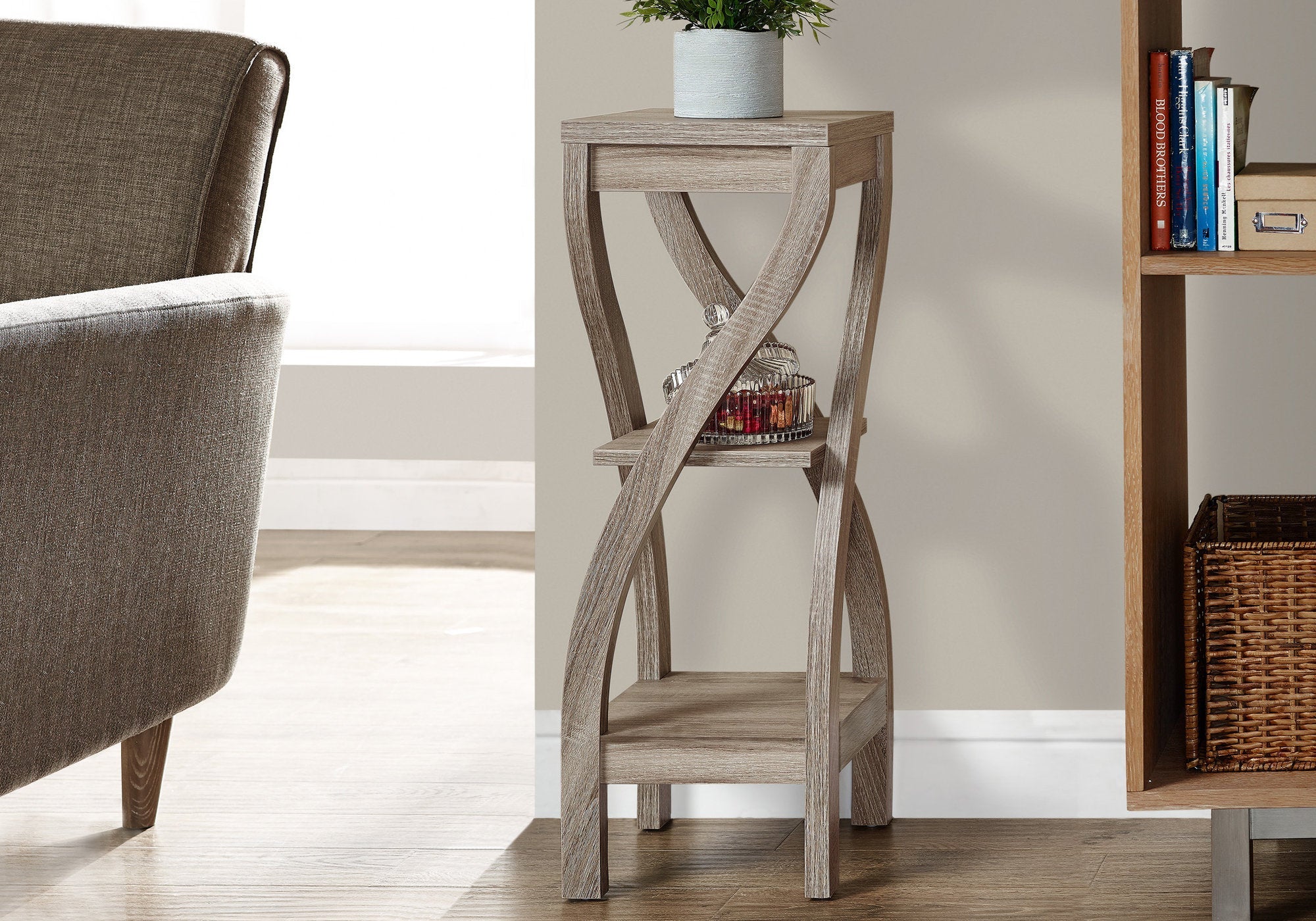 I 2480 Table D'appoint, Côté, Bout, Support Pour Plantes, Carré, Salon, Chambre À Coucher, Stratifié, Brun, Contemporain, Moderne - Simple Boutique