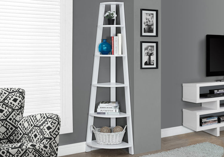 I 2496 Étagère À Livres, Étagère, Étagère, Coin, 5 Niveaux, 72"h, Bureau, Chambre À Coucher, Stratifié, Blanc, Contemporain, Moderne - Simple Boutique