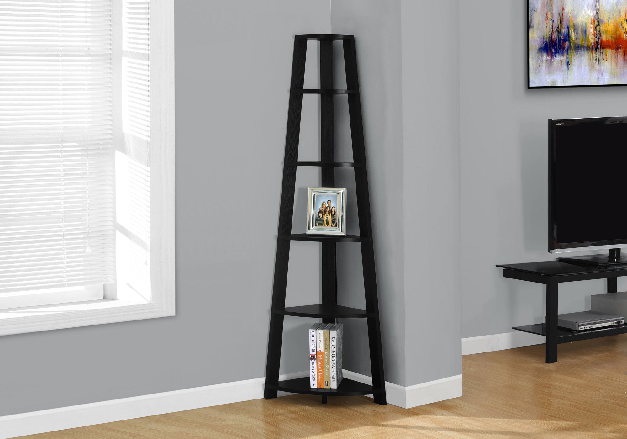 I 2499 Étagère À Livres, Étagère, Étagère, Coin, 5 Niveaux, 72"h, Bureau, Chambre À Coucher, Stratifié, Noir, Contemporain, Moderne - Simple Boutique
