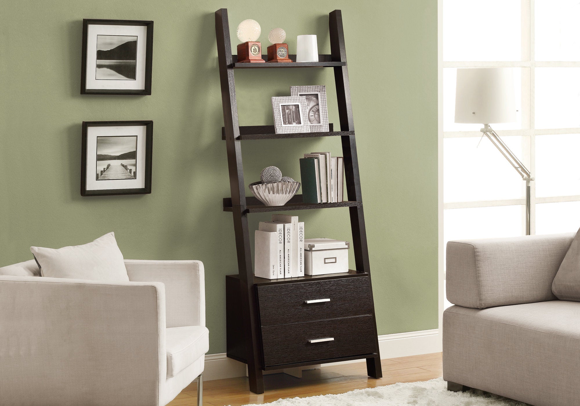 I 2542 Étagère À Livres, Étagère, Étagère, Échelle, 4 Niveaux, 69"h, Bureau, Chambre À Coucher, Stratifié, Brun, Contemporain, Moderne - Simple Boutique