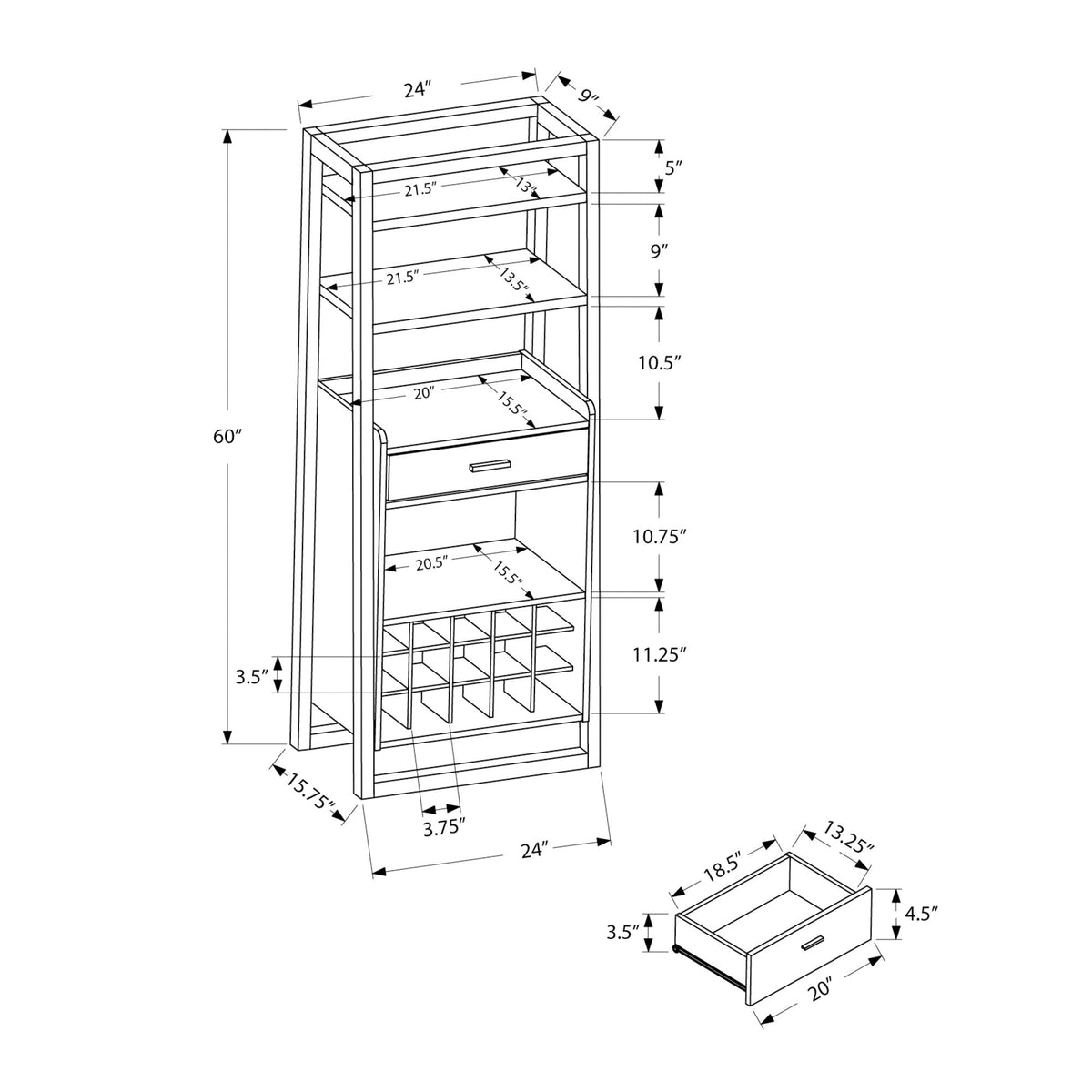 Monarch Specialties I 2543 Bar Maison, Support A Vin, Unite De Rangement, Stratifié, Brun, Contemporain, Moderne - Simple Boutique