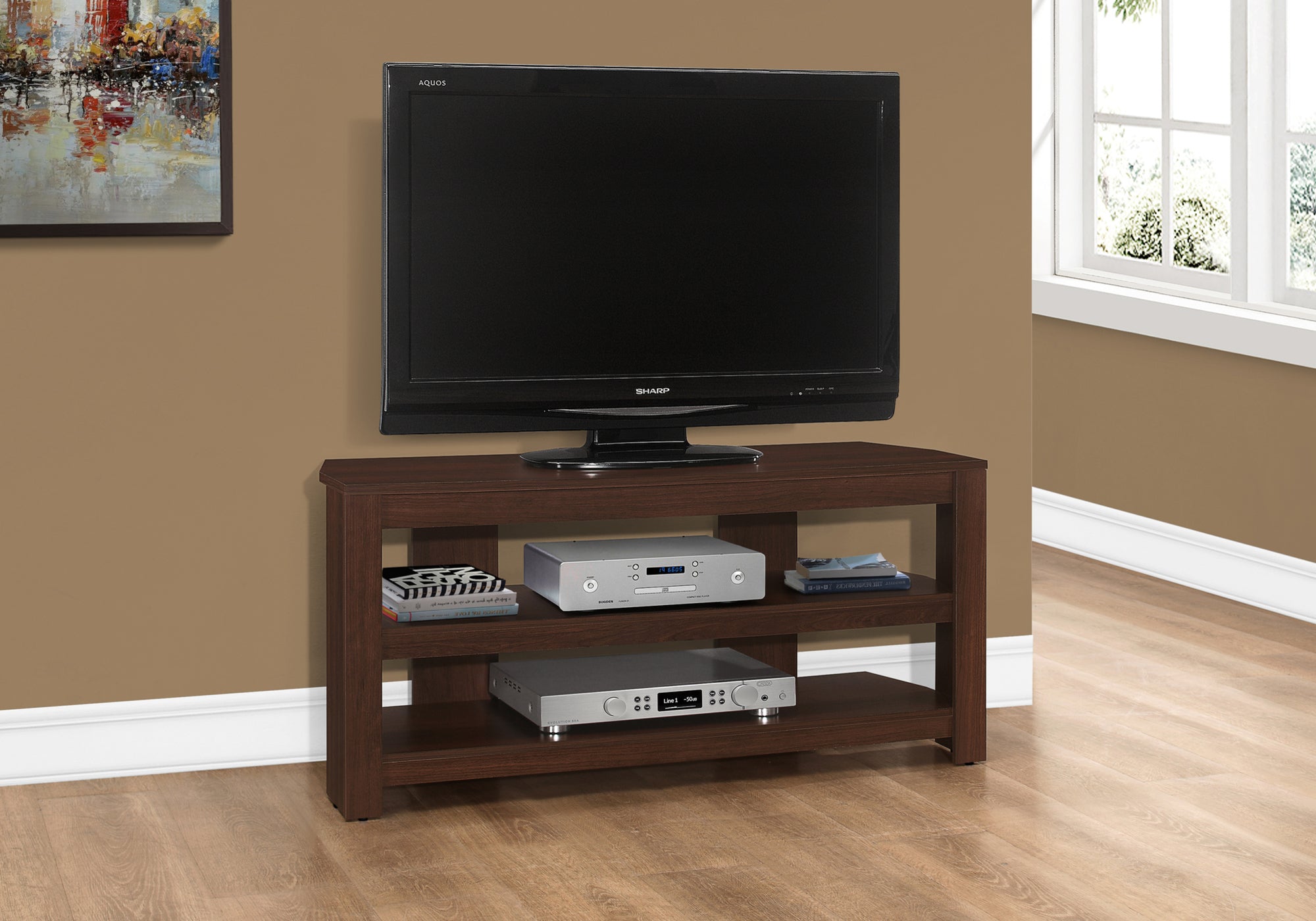 I 2554 Meuble Tv, 42 Pouces, Console, Centre De Divertissement Média, Étagères De Rangement, Salon, Chambre À Coucher, Stratifié, Brun, Contemporain, Moderne - Simple Boutique