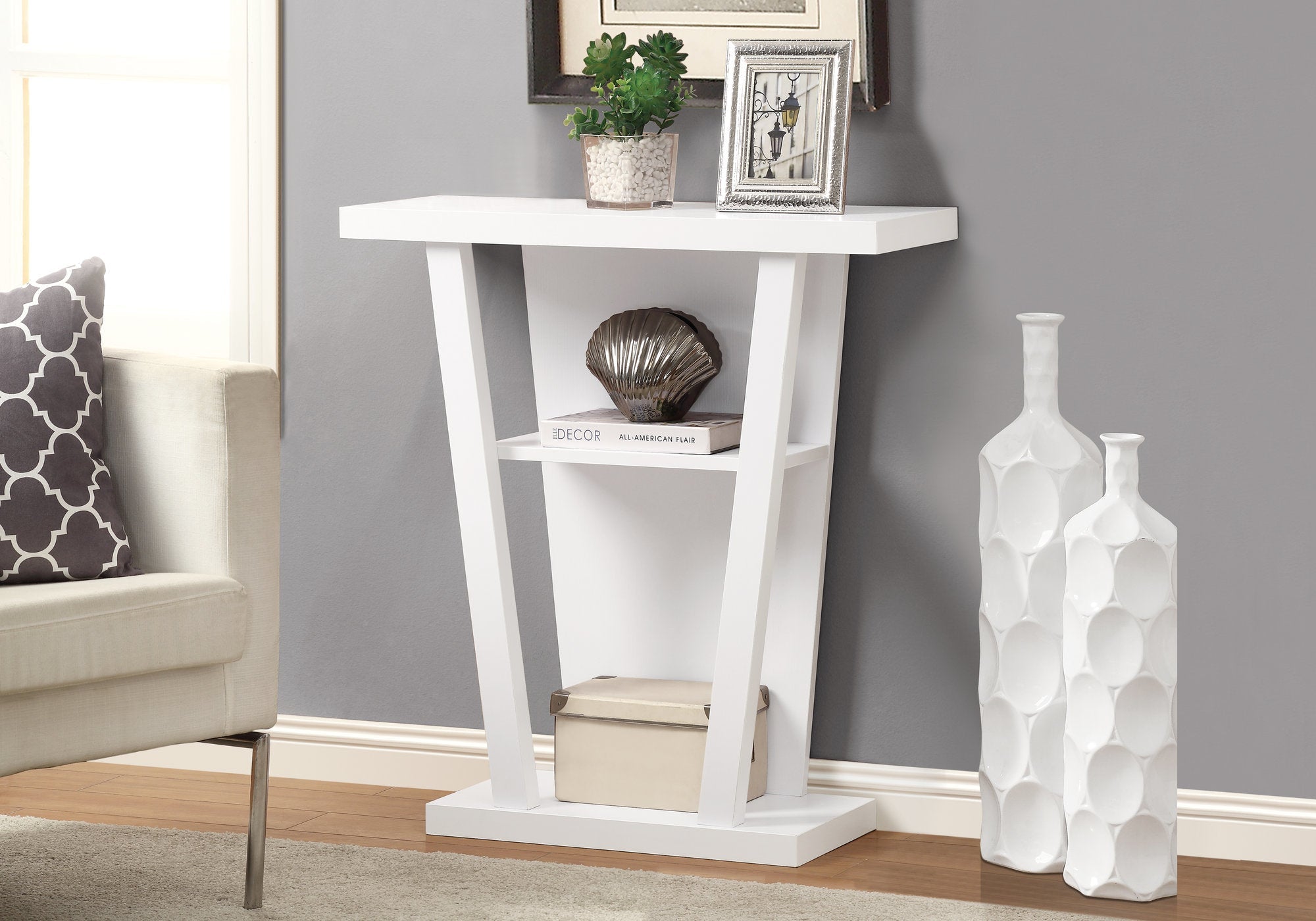 I 2560 Table D'appoint, Console, Entrée, Étroit, Sofa, Salon, Chambre À Coucher, Stratifié, Blanc, Contemporain, Moderne - Simple Boutique
