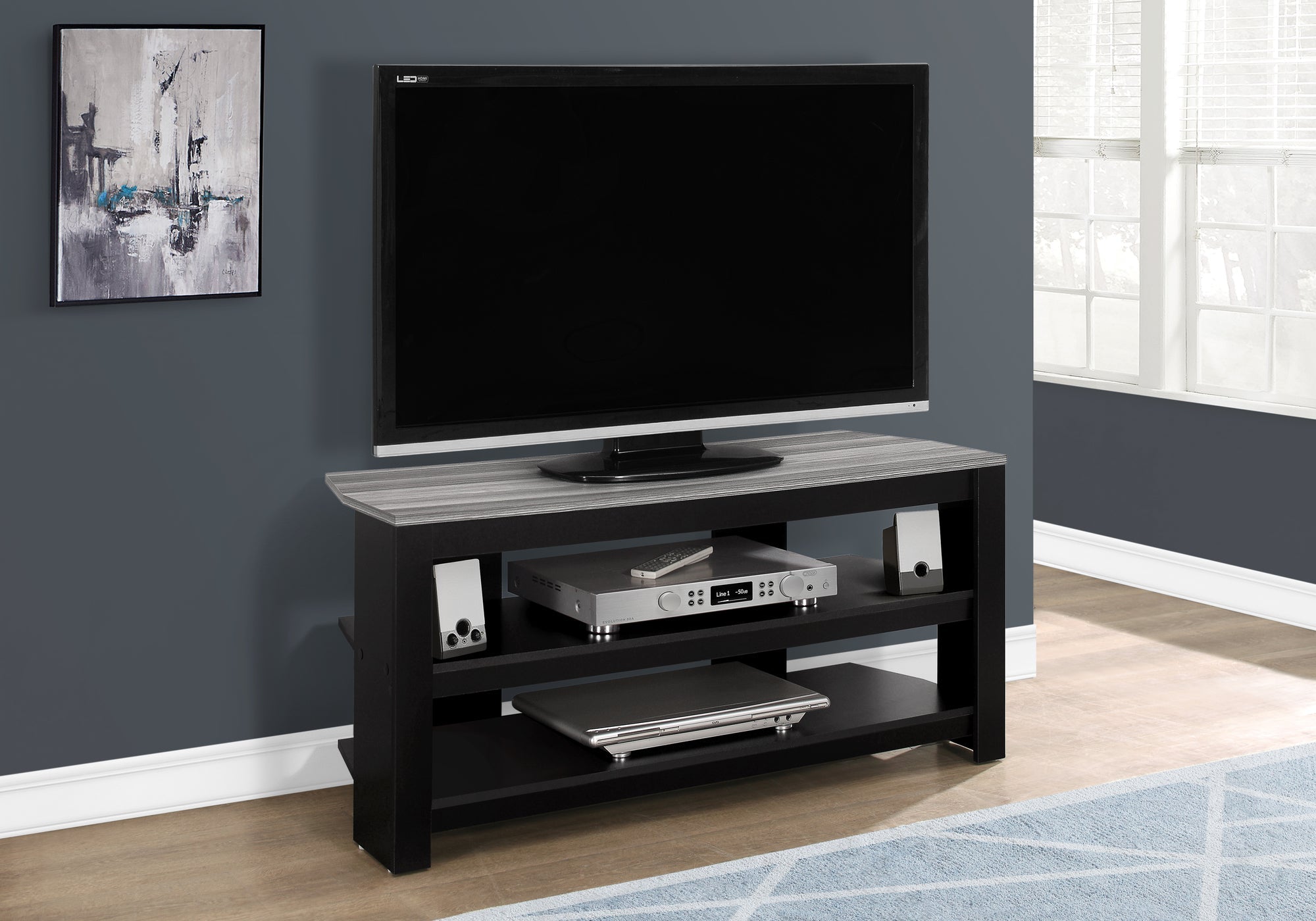 I 2564 Meuble Tv, 42 Pouces, Console, Centre De Divertissement Média, Étagères De Rangement, Salon, Chambre À Coucher, Stratifié, Noir, Gris, Contemporain, Moderne - Simple Boutique