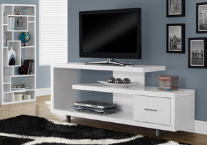 I 2573 Meuble Tv, 60 Pouces, Console, Centre De Divertissement Média, Unite De Rangement, Salon, Chambre À Coucher, Stratifié, Blanc, Contemporain, Moderne - Simple Boutique