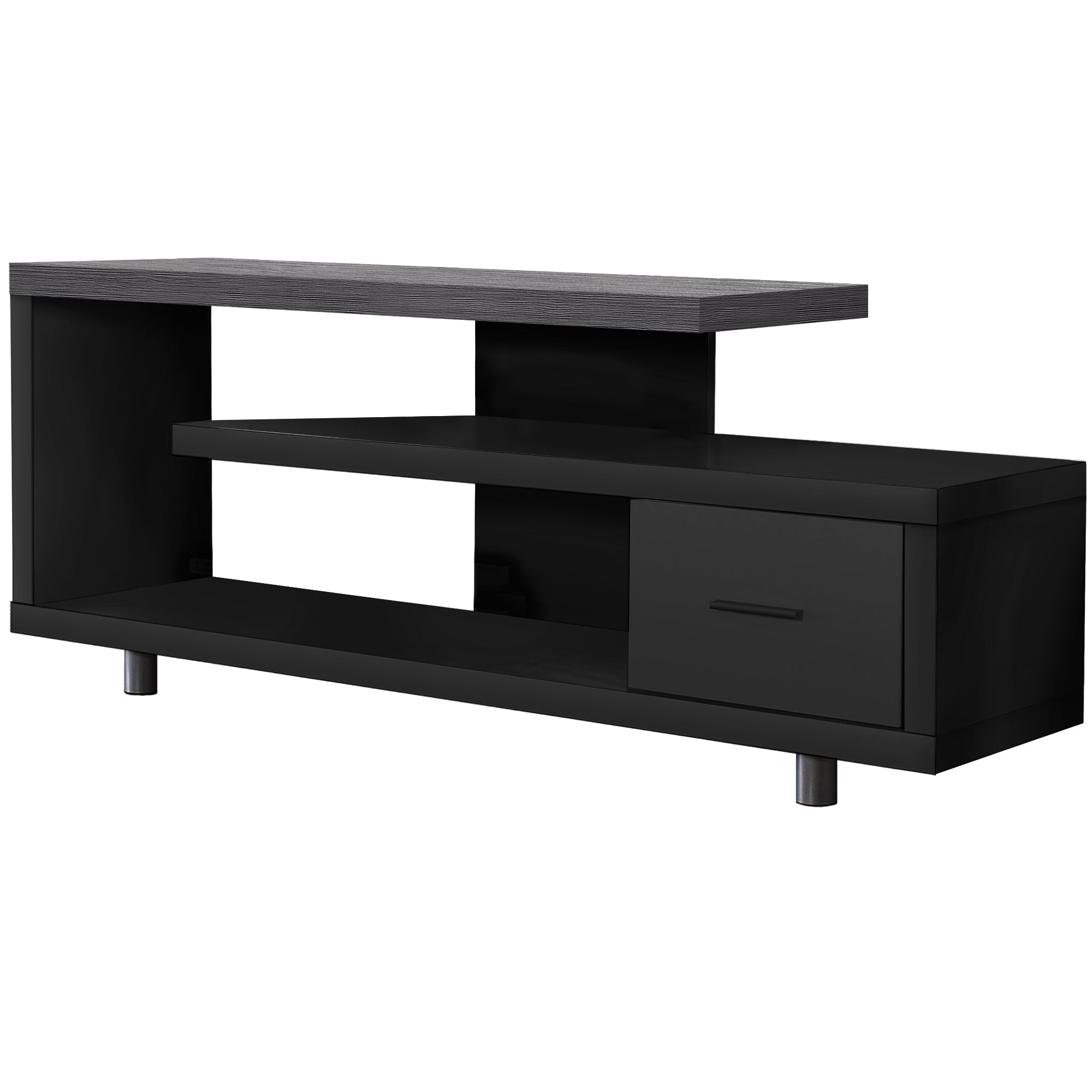 I 2575 Meuble Tv, 60 Pouces, Console, Centre De Divertissement Média, Unite De Rangement, Salon, Chambre À Coucher, Stratifié, Noir, Gris, Contemporain, Moderne - Simple Boutique