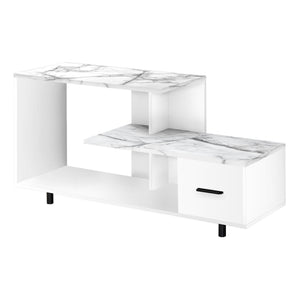 I 2609 Meuble Tv, 48 Pouces, Console, Centre De Divertissement Média, Tiroir De Rangement, Salon, Chambre À Coucher, Stratifié, Aspect Marbre Blanc, Contemporain, Moderne - Simple Boutique
