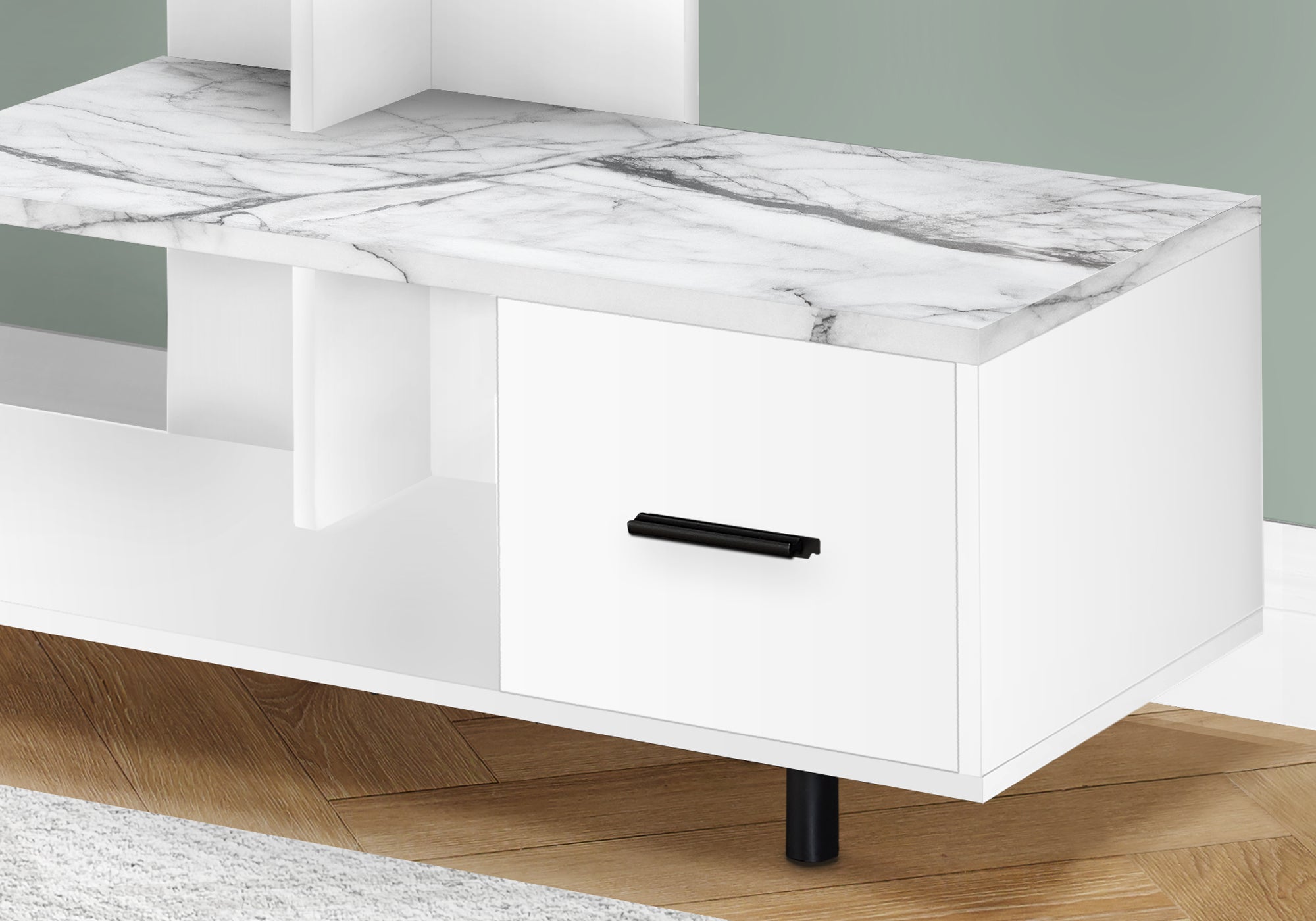 I 2609 Meuble Tv, 48 Pouces, Console, Centre De Divertissement Média, Tiroir De Rangement, Salon, Chambre À Coucher, Stratifié, Aspect Marbre Blanc, Contemporain, Moderne - Simple Boutique