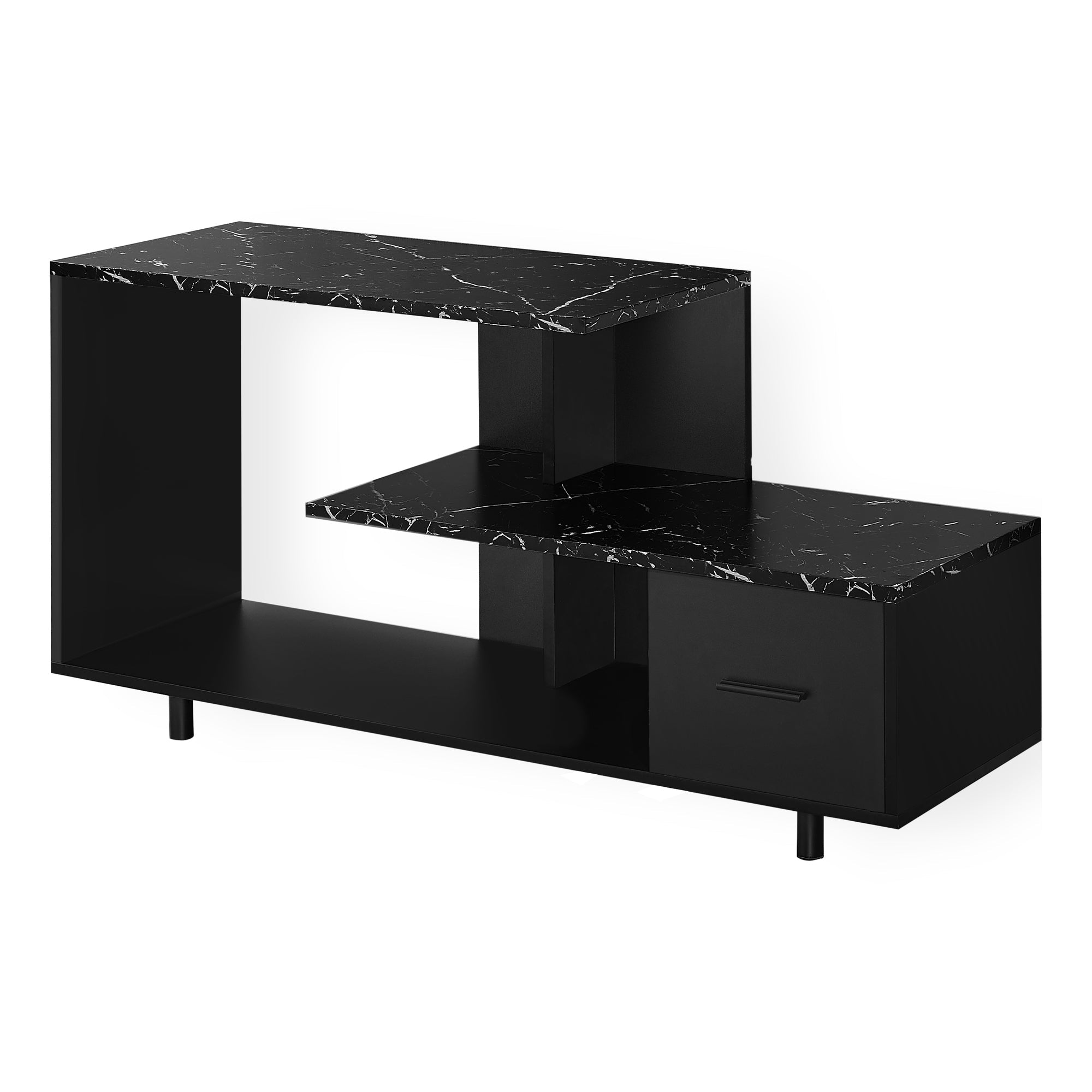 I 2610 Meuble Tv, 48 Pouces, Console, Centre De Divertissement Média, Tiroir De Rangement, Salon, Chambre À Coucher, Stratifié, D'aspect Marbre Noir, Contemporain, Moderne - Simple Boutique