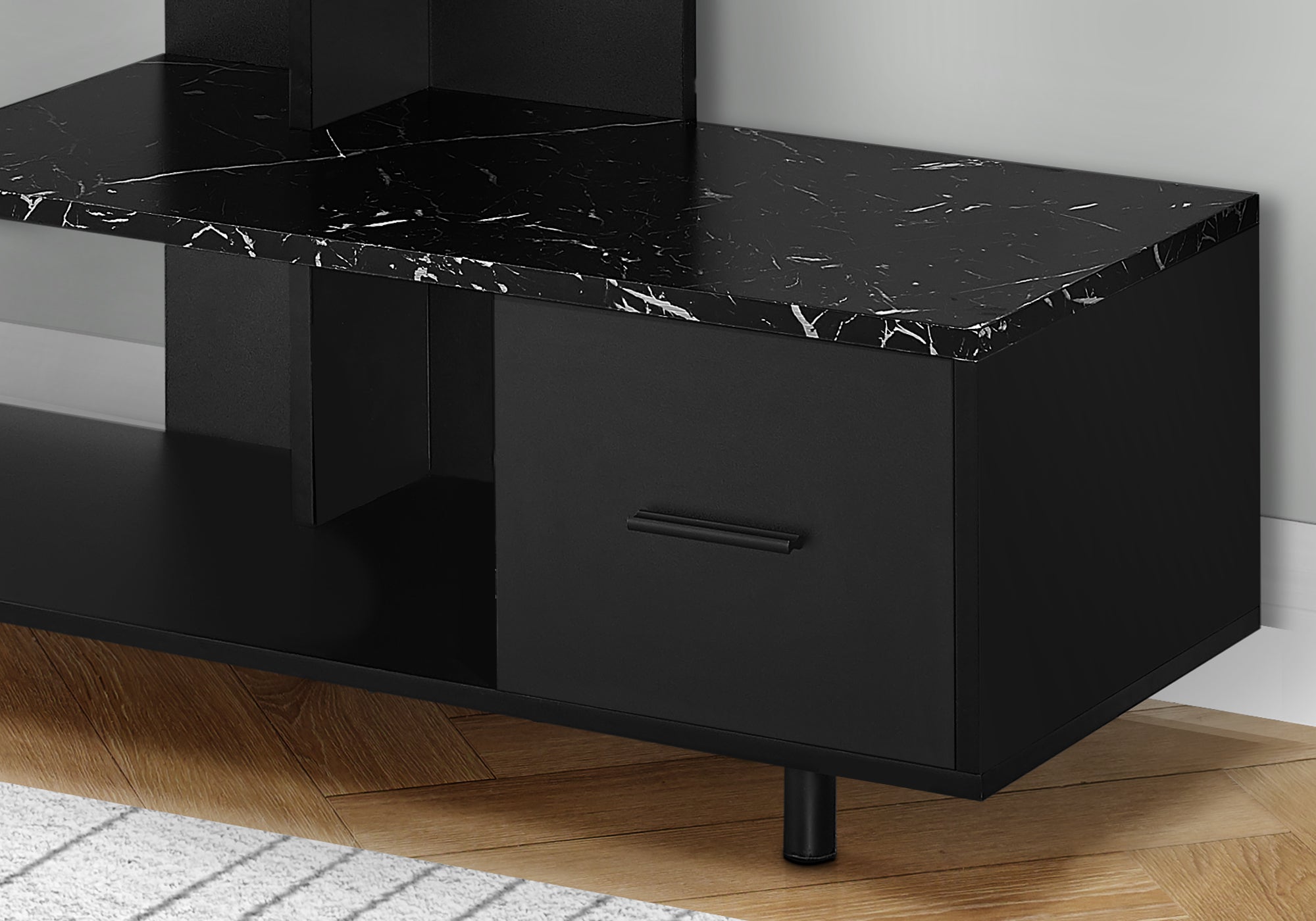 I 2610 Meuble Tv, 48 Pouces, Console, Centre De Divertissement Média, Tiroir De Rangement, Salon, Chambre À Coucher, Stratifié, D'aspect Marbre Noir, Contemporain, Moderne - Simple Boutique