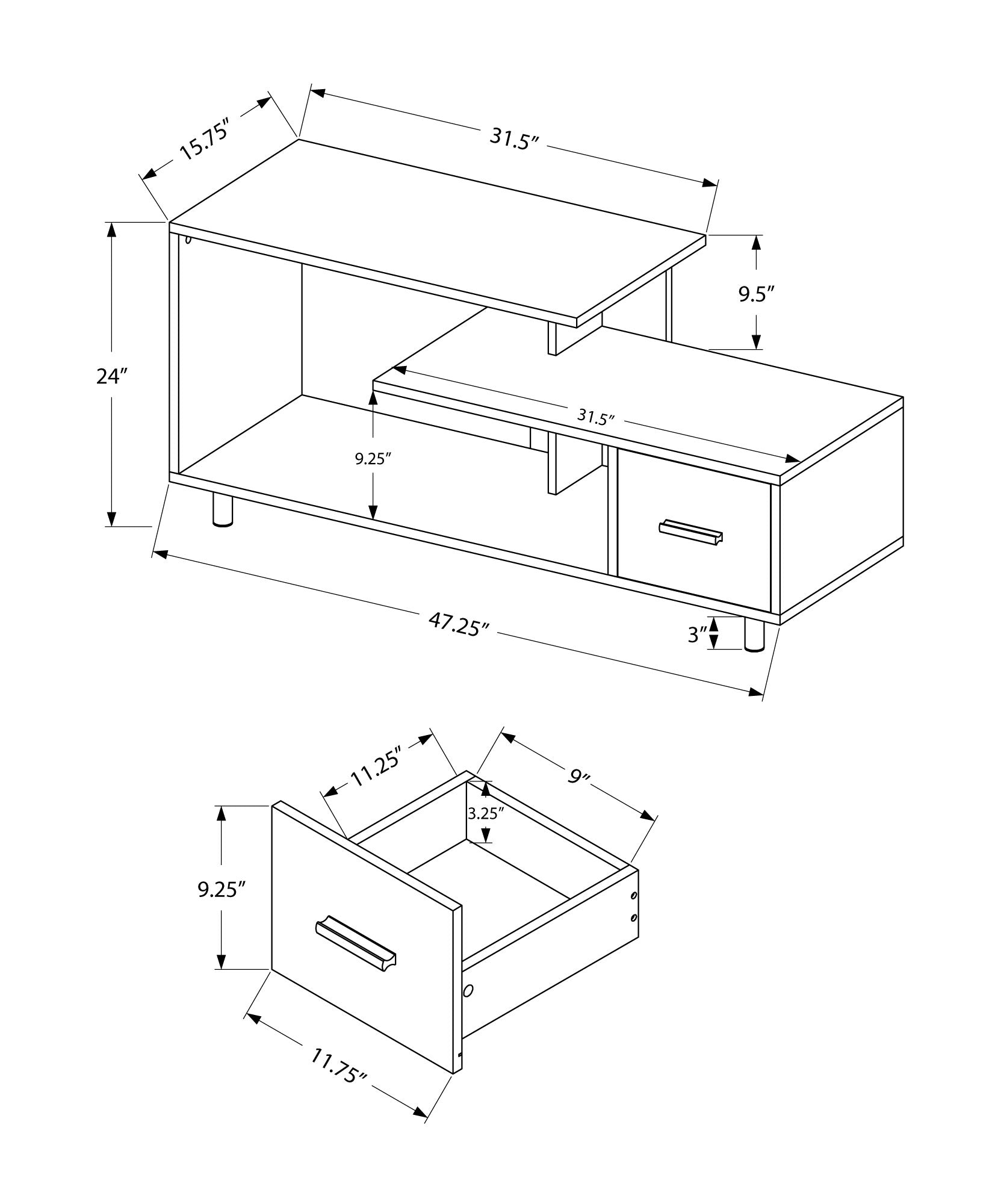 I 2611 Meuble Tv, 48 Pouces, Console, Centre De Divertissement Média, Tiroir De Rangement, Salon, Chambre À Coucher, Stratifié, Brun, Contemporain, Moderne - Simple Boutique