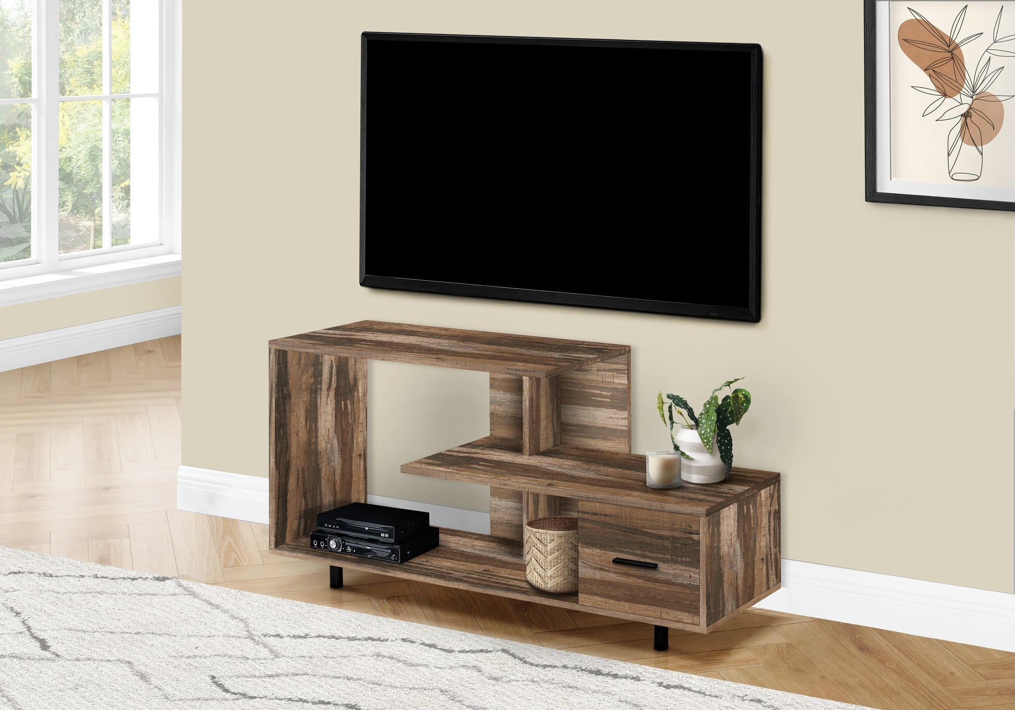I 2611 Meuble Tv, 48 Pouces, Console, Centre De Divertissement Média, Tiroir De Rangement, Salon, Chambre À Coucher, Stratifié, Brun, Contemporain, Moderne - Simple Boutique
