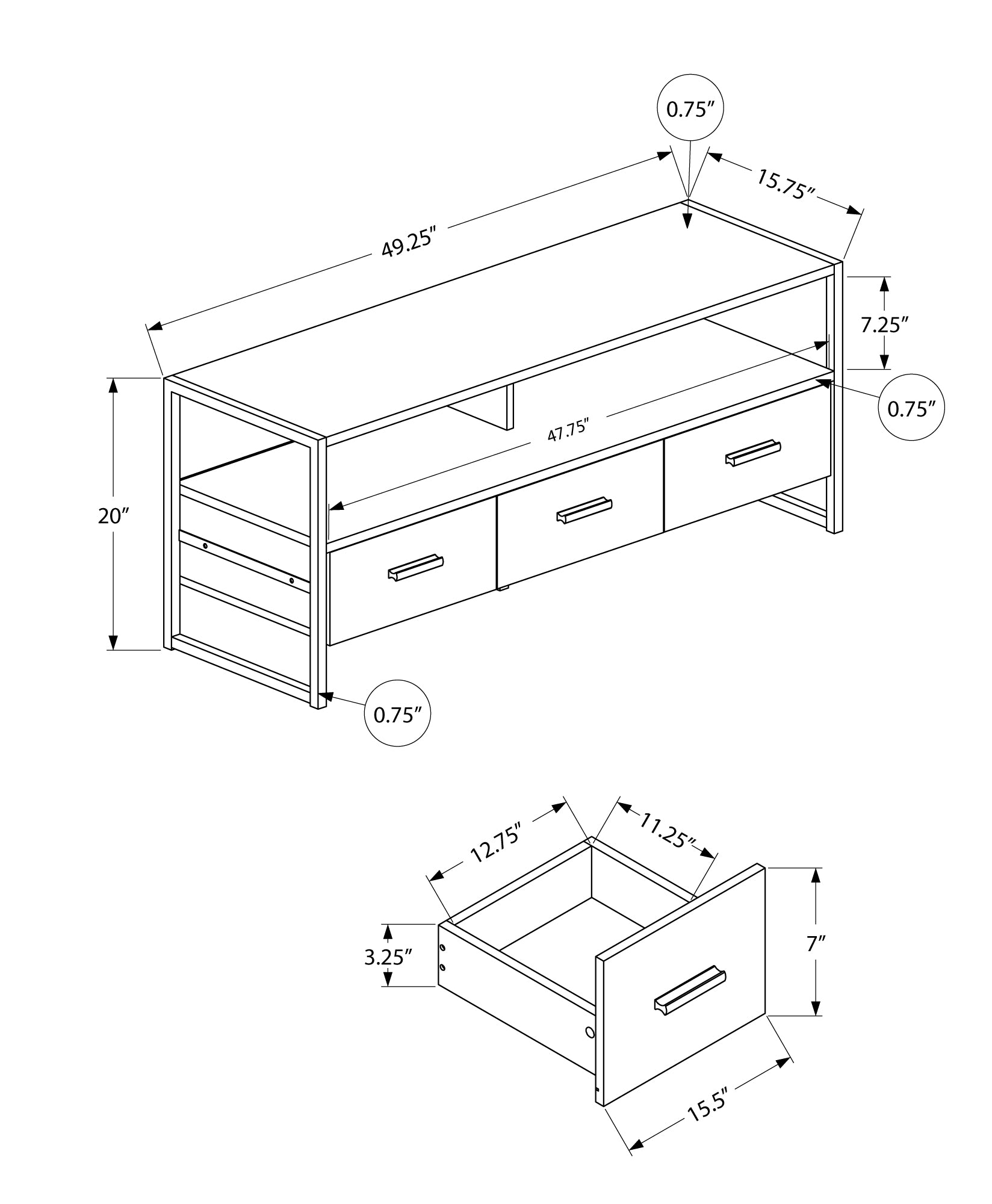I 2617 Meuble Tv, 48 Pouces, Console, Centre De Divertissement Média, Tiroirs De Rangement, Salon, Chambre À Coucher, Stratifié, Métal, Gris, Noir, Contemporain, Moderne - Simple Boutique