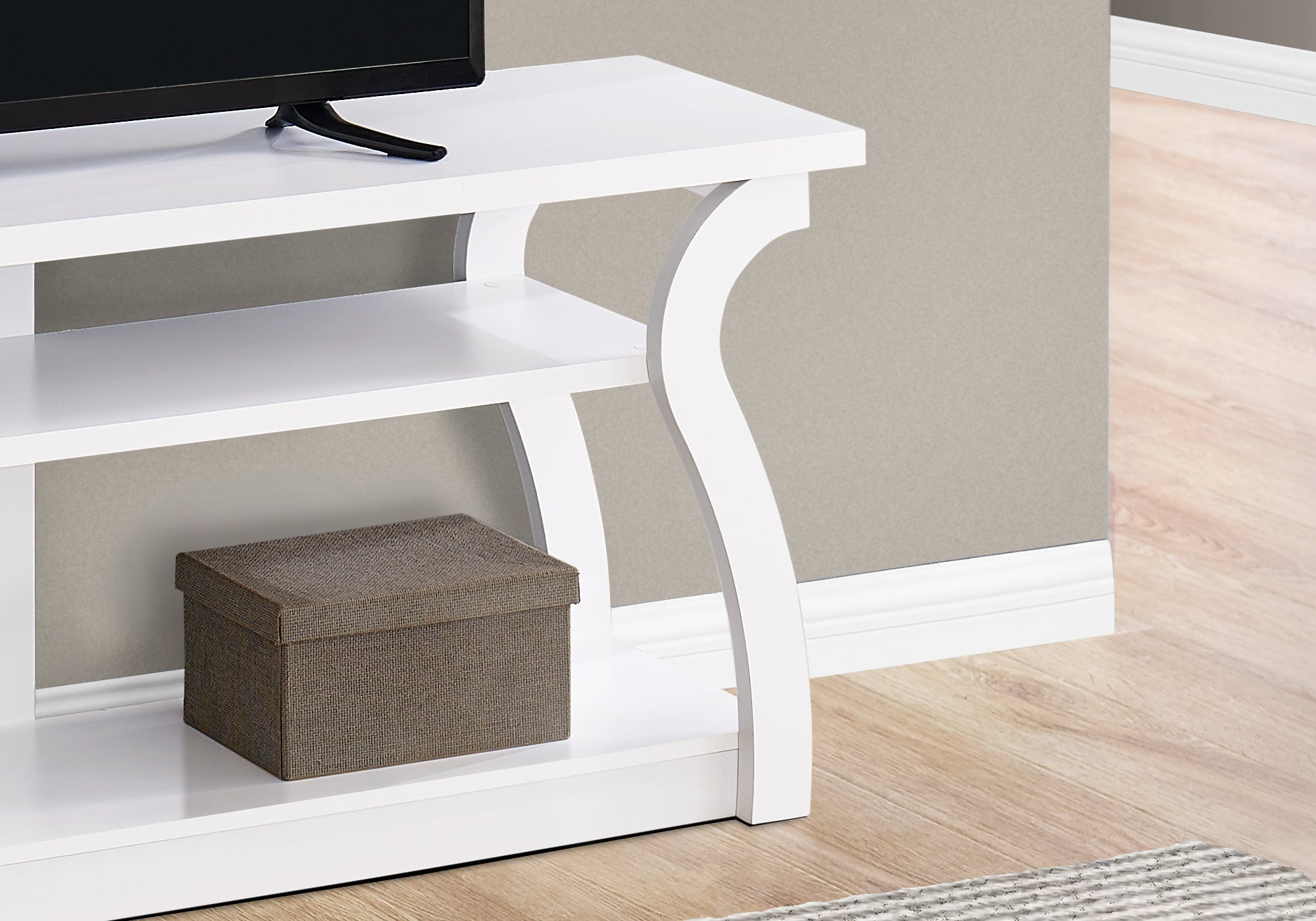 I 2665 Meuble Tv, 60 Pouces, Console, Centre De Divertissement Média, Étagères De Rangement, Salon, Chambre À Coucher, Stratifié, Blanc, Contemporain, Moderne - Simple Boutique