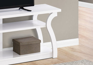 I 2665 Meuble Tv, 60 Pouces, Console, Centre De Divertissement Média, Étagères De Rangement, Salon, Chambre À Coucher, Stratifié, Blanc, Contemporain, Moderne - Simple Boutique