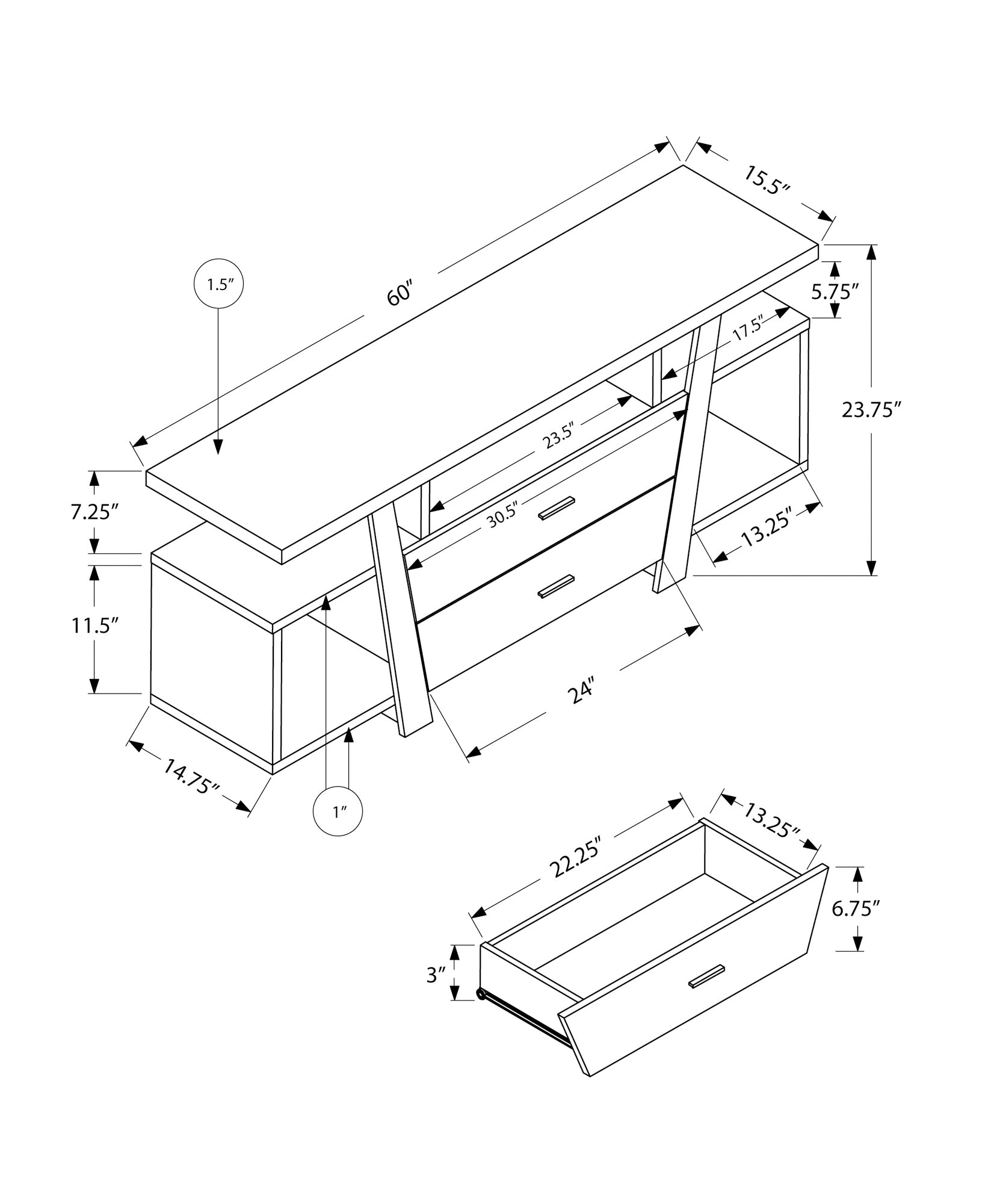 I 2721 Meuble Tv, 60 Pouces, Console, Centre De Divertissement Média, Tiroirs De Rangement, Salon, Chambre À Coucher, Stratifié, Brun, Contemporain, Moderne - Simple Boutique