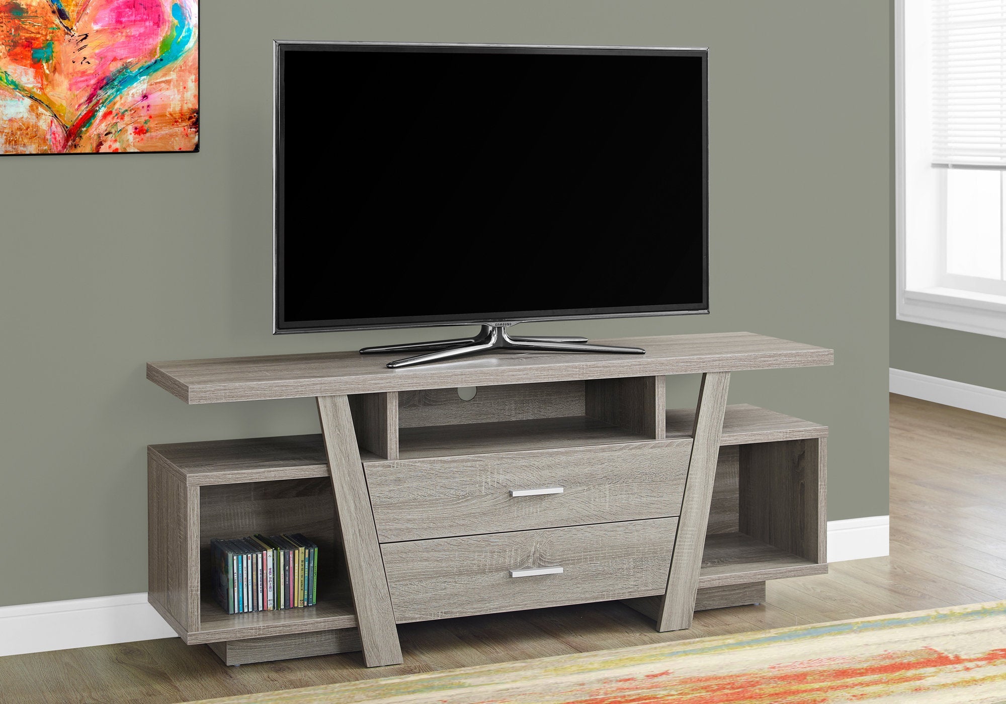 I 2721 Meuble Tv, 60 Pouces, Console, Centre De Divertissement Média, Tiroirs De Rangement, Salon, Chambre À Coucher, Stratifié, Brun, Contemporain, Moderne - Simple Boutique