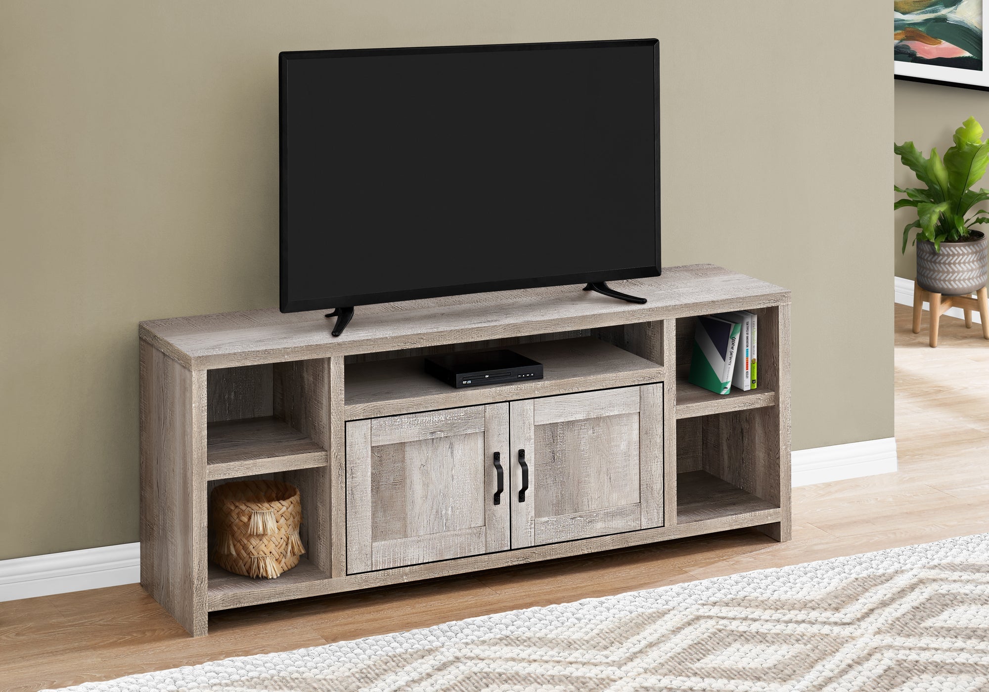 I 2742 Meuble Tv, 60 Pouces, Console, Centre De Divertissement Média, Unite De Rangement, Salon, Chambre À Coucher, Stratifié, Beige, Transitionnel - Simple Boutique