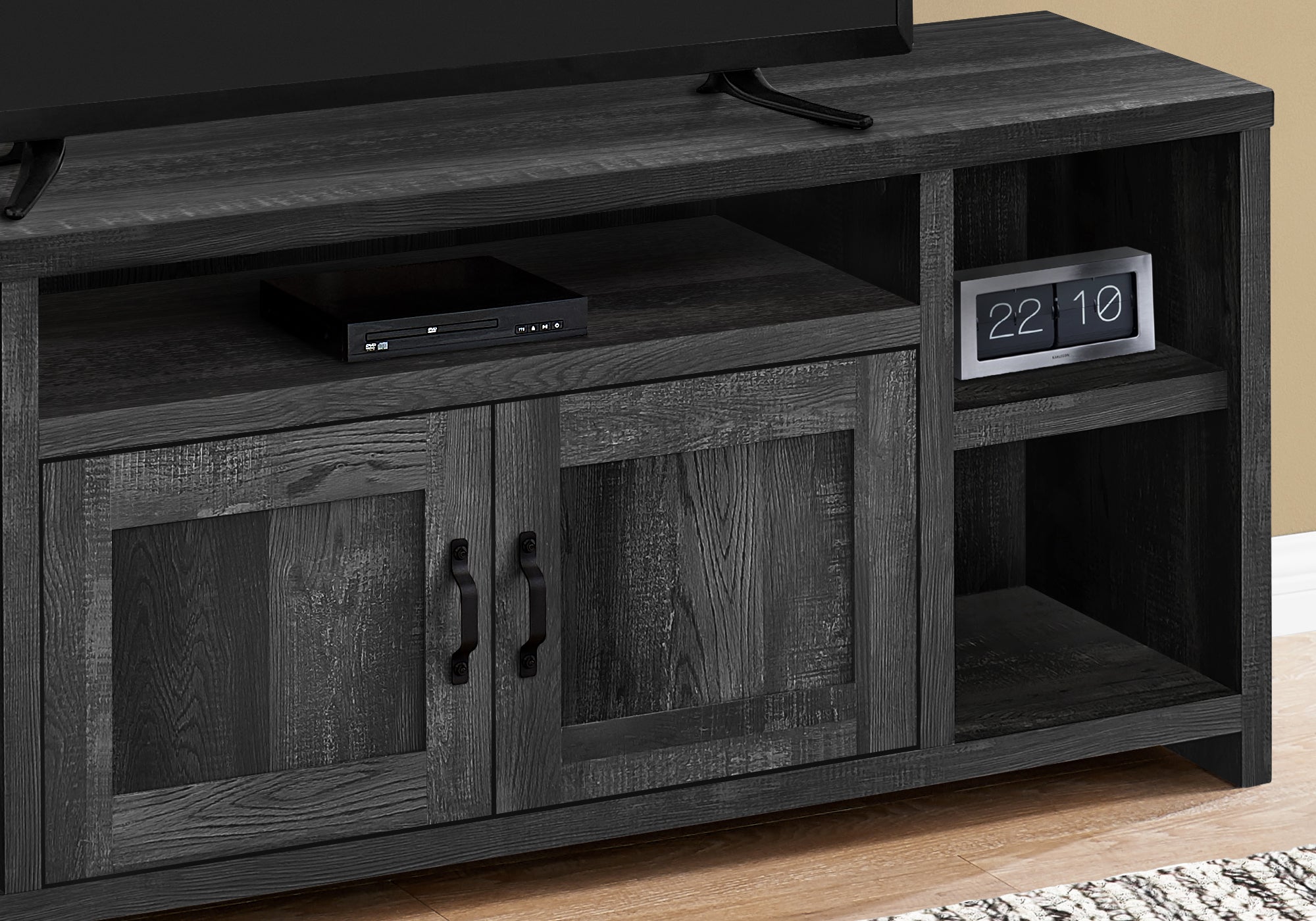 I 2743 Meuble Tv, 60 Pouces, Console, Centre De Divertissement Média, Unite De Rangement, Salon, Chambre À Coucher, Stratifié, Noir, Transitionnel - Simple Boutique