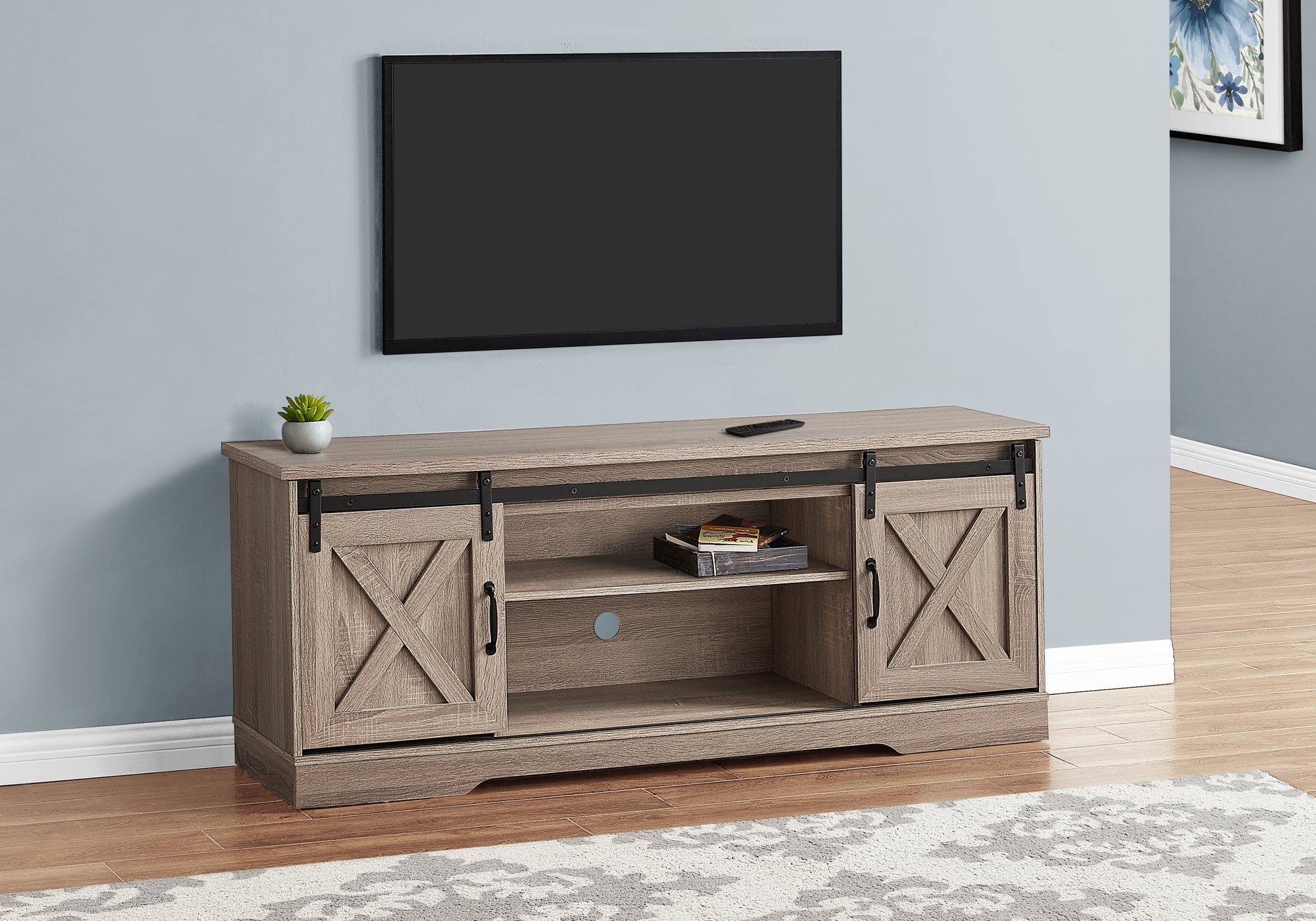 I 2746 Meuble Tv, 60 Pouces, Console, Centre De Divertissement Média, Unite De Rangement, Salon, Chambre À Coucher, Stratifié, Brun, Transitionnel - Simple Boutique