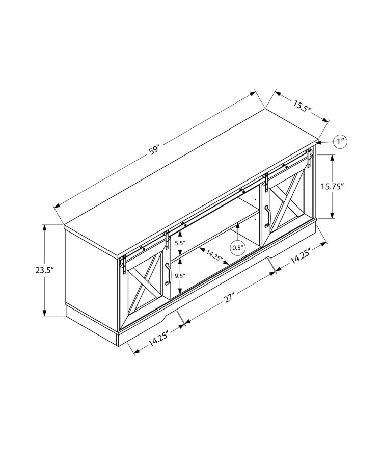 I 2747 Meuble Tv, 60 Pouces, Console, Centre De Divertissement Média, Unite De Rangement, Salon, Chambre À Coucher, Stratifié, Gris, Transitionnel - Simple Boutique