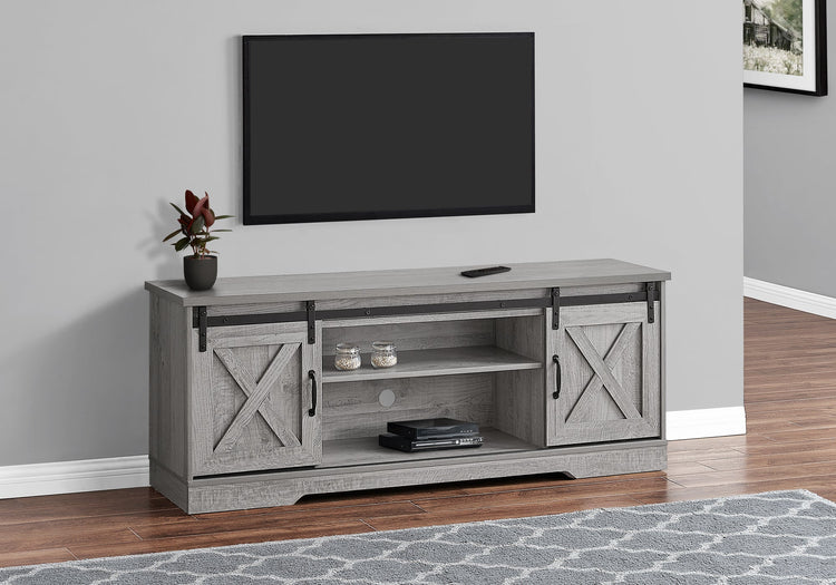 I 2747 Meuble Tv, 60 Pouces, Console, Centre De Divertissement Média, Unite De Rangement, Salon, Chambre À Coucher, Stratifié, Gris, Transitionnel - Simple Boutique