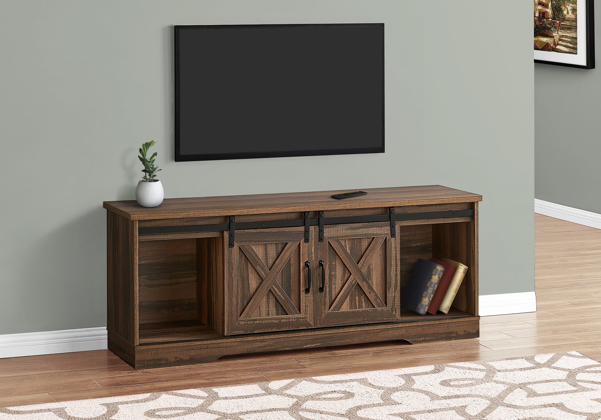 I 2748 Meuble Tv, 60 Pouces, Console, Centre De Divertissement Média, Unite De Rangement, Salon, Chambre À Coucher, Stratifié, Brun, Transitionnel - Simple Boutique