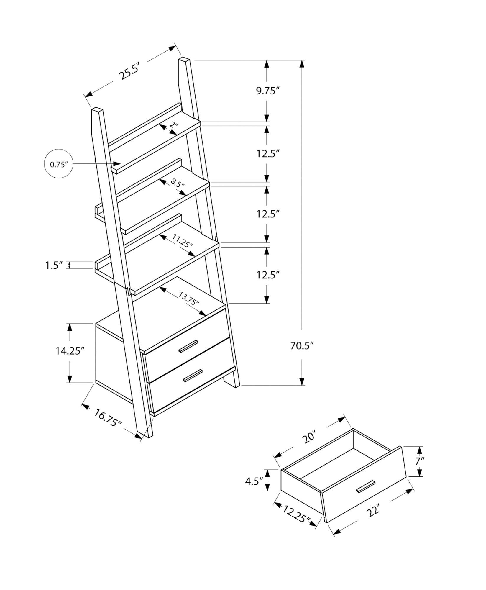 I 2756 Étagère À Livres, Étagère, Étagère, Échelle, 4 Niveaux, 69"h, Bureau, Chambre À Coucher, Stratifié, Gris, Blanc, Contemporain, Moderne - Simple Boutique