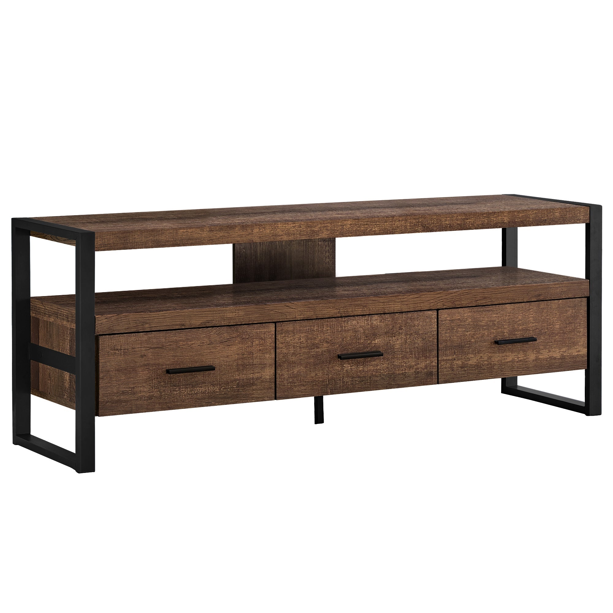 I 2820 Meuble Tv, 60 Pouces, Console, Centre De Divertissement Média, Tiroirs De Rangement, Salon, Chambre À Coucher, Métal, Stratifié, Brun, Noir, Contemporain, Moderne - Simple Boutique