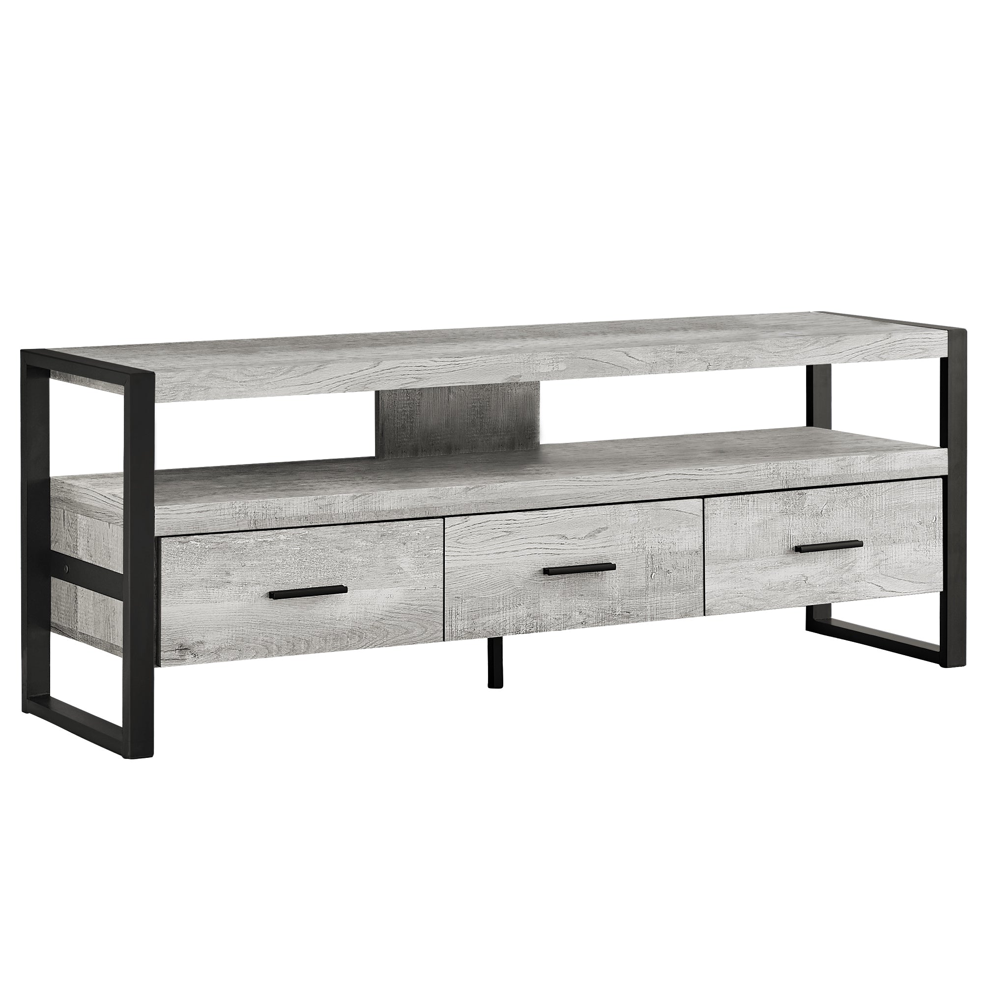 I 2821 Meuble Tv, 60 Pouces, Console, Centre De Divertissement Média, Tiroirs De Rangement, Salon, Chambre À Coucher, Métal, Stratifié, Gris, Noir, Contemporain, Moderne - Simple Boutique