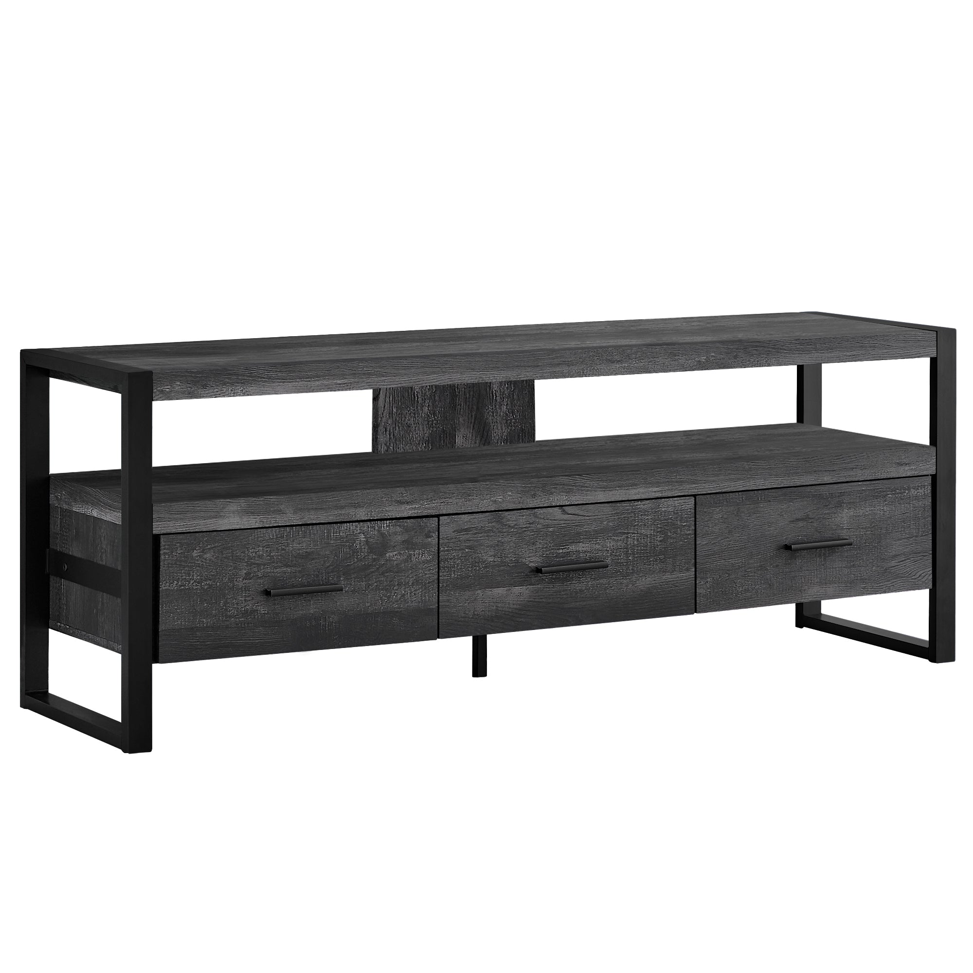 I 2823 Meuble Tv, 60 Pouces, Console, Centre De Divertissement Média, Tiroirs De Rangement, Salon, Chambre À Coucher, Métal, Stratifié, Noir, Contemporain, Moderne - Simple Boutique