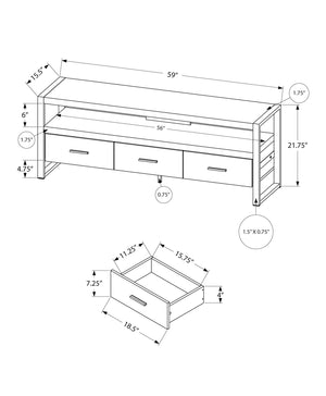 I 2823 Meuble Tv, 60 Pouces, Console, Centre De Divertissement Média, Tiroirs De Rangement, Salon, Chambre À Coucher, Métal, Stratifié, Noir, Contemporain, Moderne - Simple Boutique