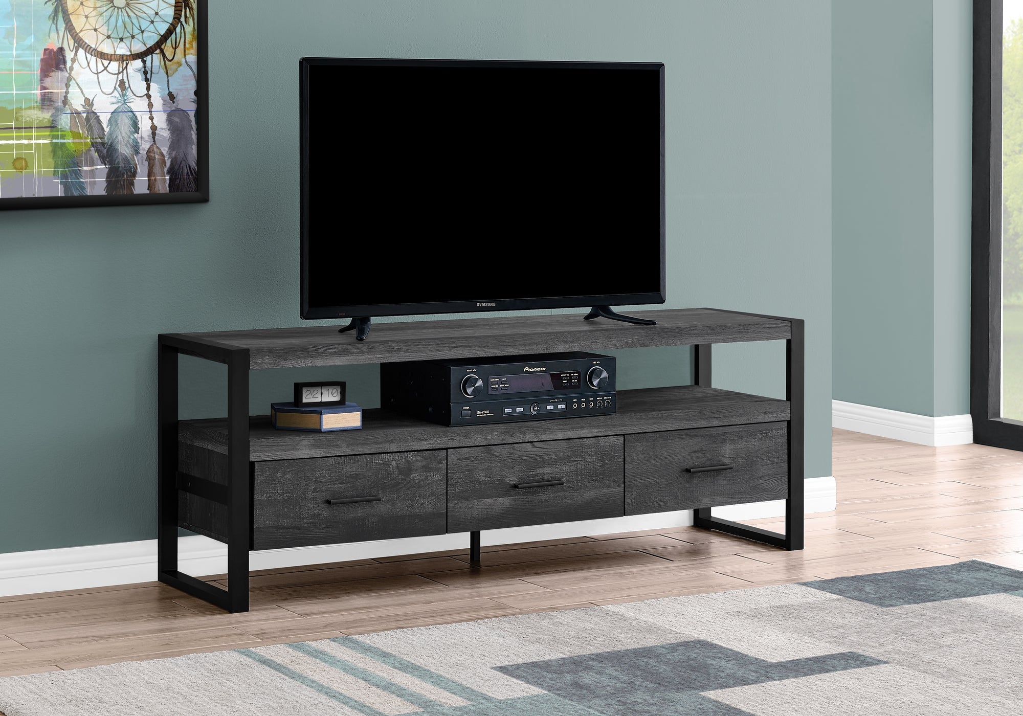 I 2823 Meuble Tv, 60 Pouces, Console, Centre De Divertissement Média, Tiroirs De Rangement, Salon, Chambre À Coucher, Métal, Stratifié, Noir, Contemporain, Moderne - Simple Boutique