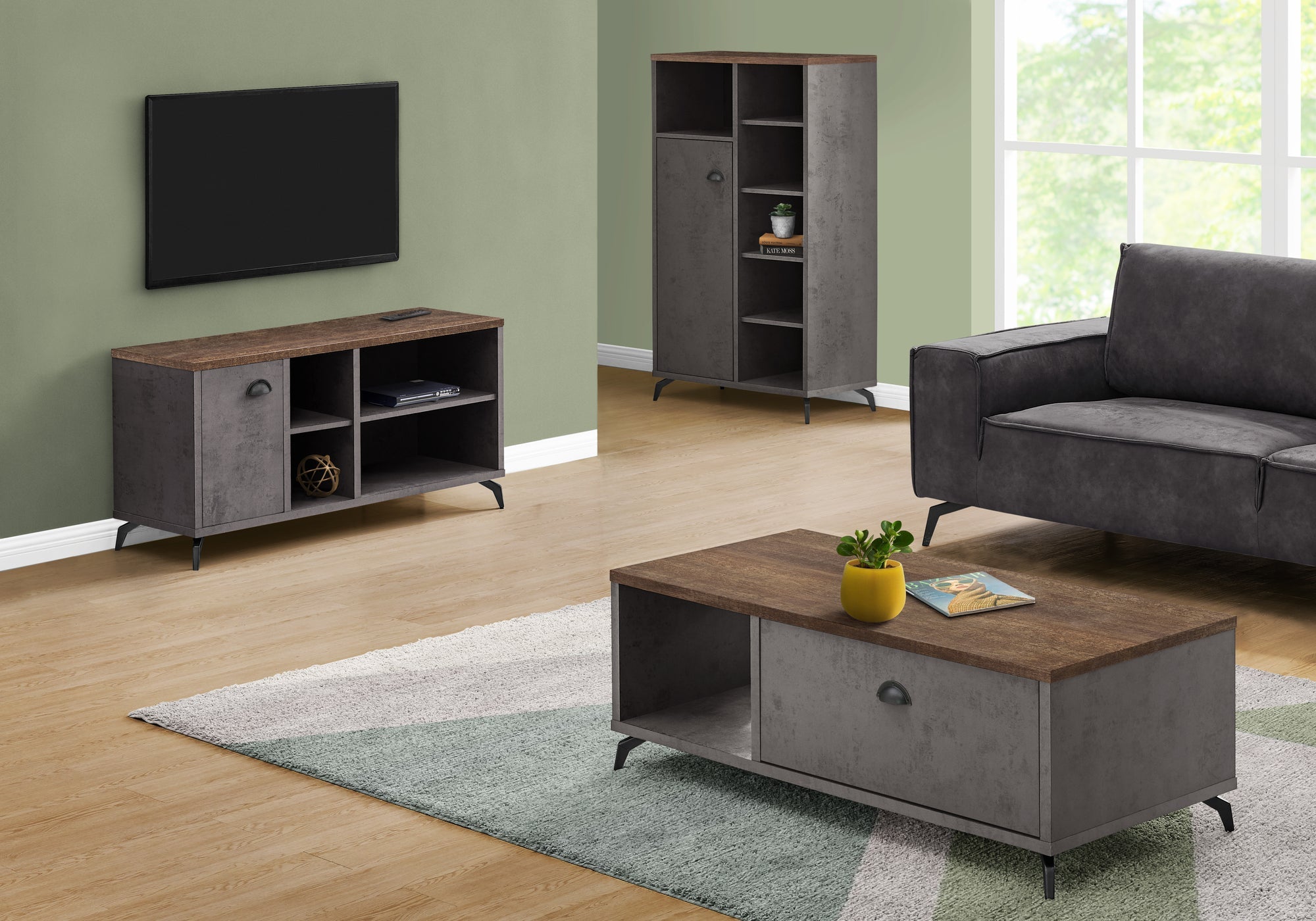 I 2830 Meuble Tv, 48 Pouces, Console, Centre De Divertissement Média, Unite De Rangement, Salon, Chambre À Coucher, Stratifié, Métal, Gris, Brun, Contemporain, Moderne - Simple Boutique