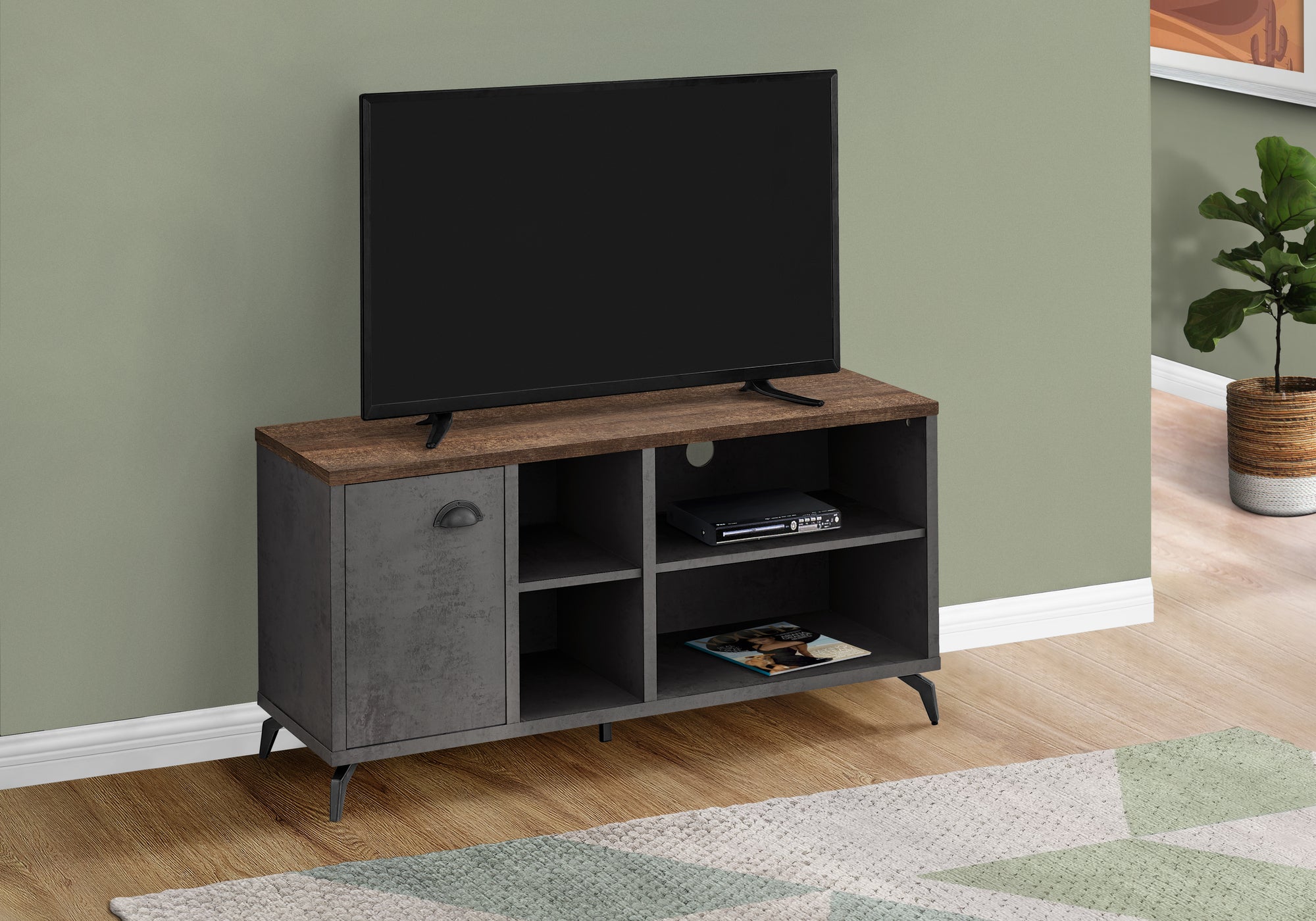 I 2830 Meuble Tv, 48 Pouces, Console, Centre De Divertissement Média, Unite De Rangement, Salon, Chambre À Coucher, Stratifié, Métal, Gris, Brun, Contemporain, Moderne - Simple Boutique