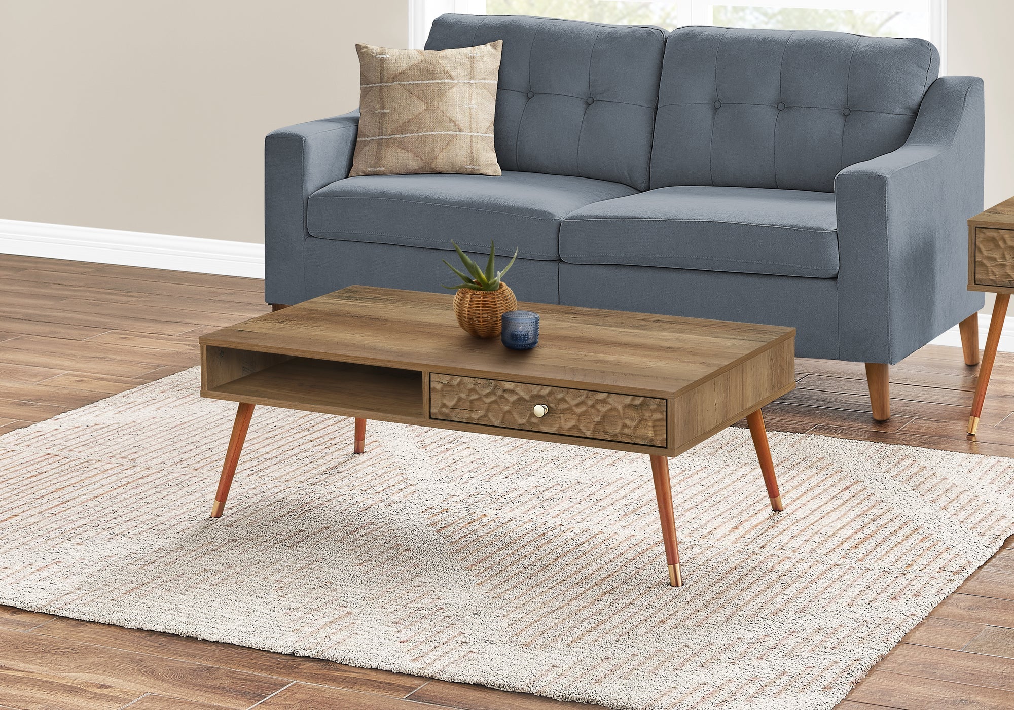 I 2836 Table A Café, Accent, Cocktail, Rectangulaire, Rangement, Salon, 44"l, Bois, Stratifié, Noyer, Mid Century - Simple Boutique