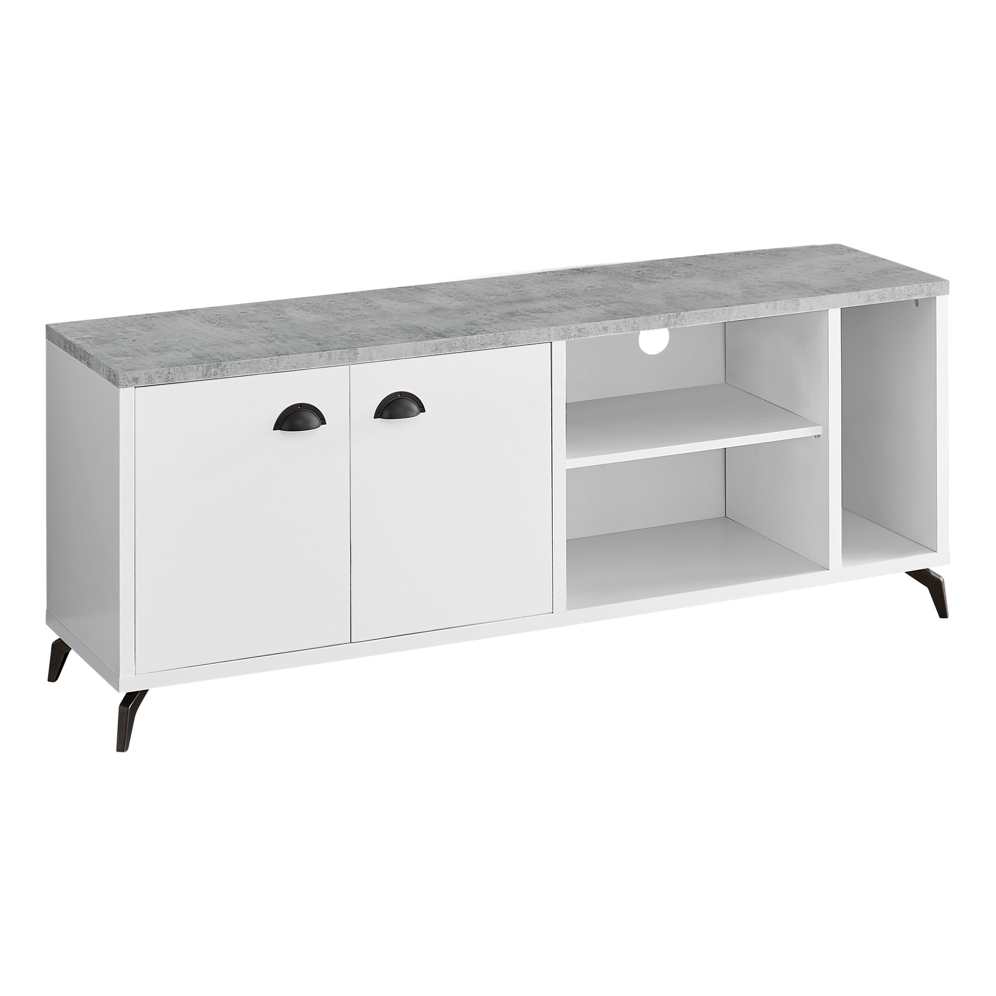 I 2841 Meuble Tv, 60 Pouces, Console, Centre De Divertissement Média, Unite De Rangement, Salon, Chambre À Coucher, Stratifié, Métal, Gris, Blanc, Contemporain, Moderne - Simple Boutique