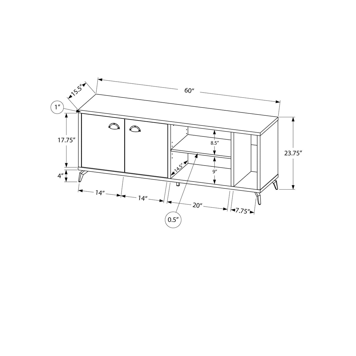 I 2841 Meuble Tv, 60 Pouces, Console, Centre De Divertissement Média, Unite De Rangement, Salon, Chambre À Coucher, Stratifié, Métal, Gris, Blanc, Contemporain, Moderne - Simple Boutique