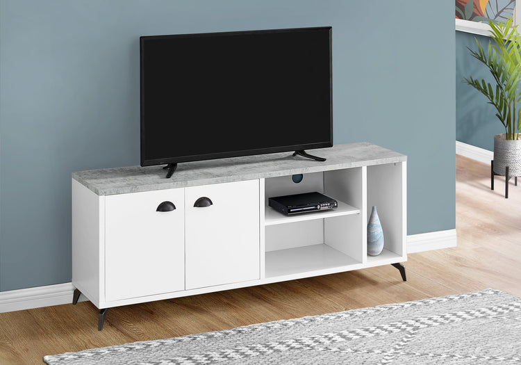 I 2841 Meuble Tv, 60 Pouces, Console, Centre De Divertissement Média, Unite De Rangement, Salon, Chambre À Coucher, Stratifié, Métal, Gris, Blanc, Contemporain, Moderne - Simple Boutique