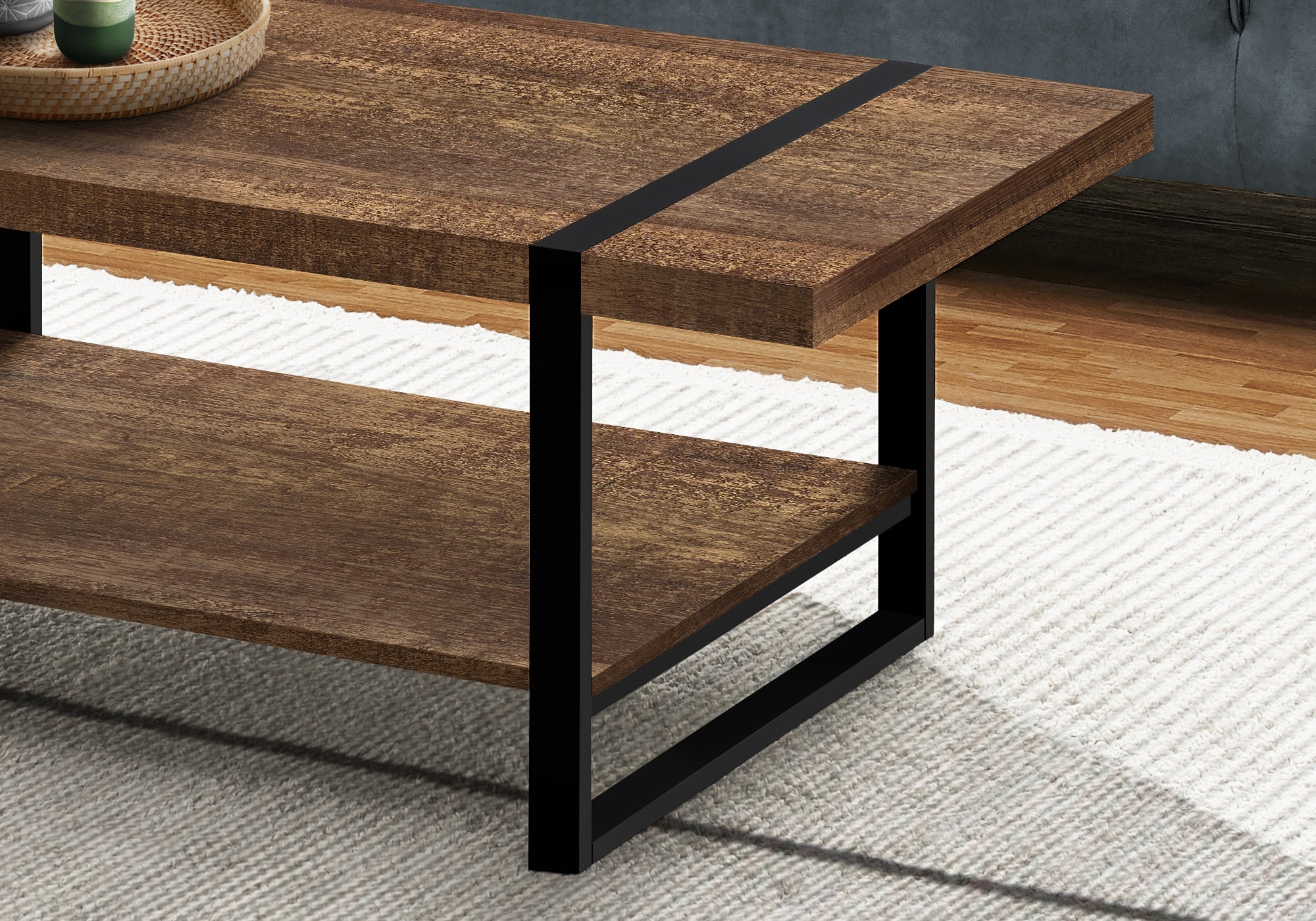 I 2850 Table A Café, Accent, Cocktail, Rectangulaire, Salon, 48"l, Métal, Stratifié, Brun, Noir, Contemporain, Moderne - Simple Boutique