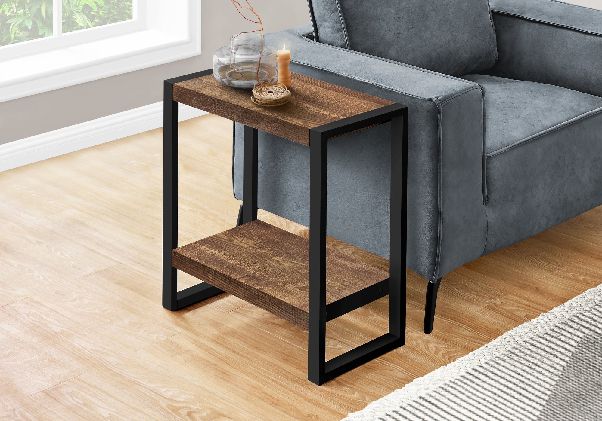I 2852 Table D'appoint, Côté, Bout, Table De Nuit, Lampe, Salon, Chambre À Coucher, Métal, Stratifié, Brun, Noir, Contemporain, Moderne - Simple Boutique