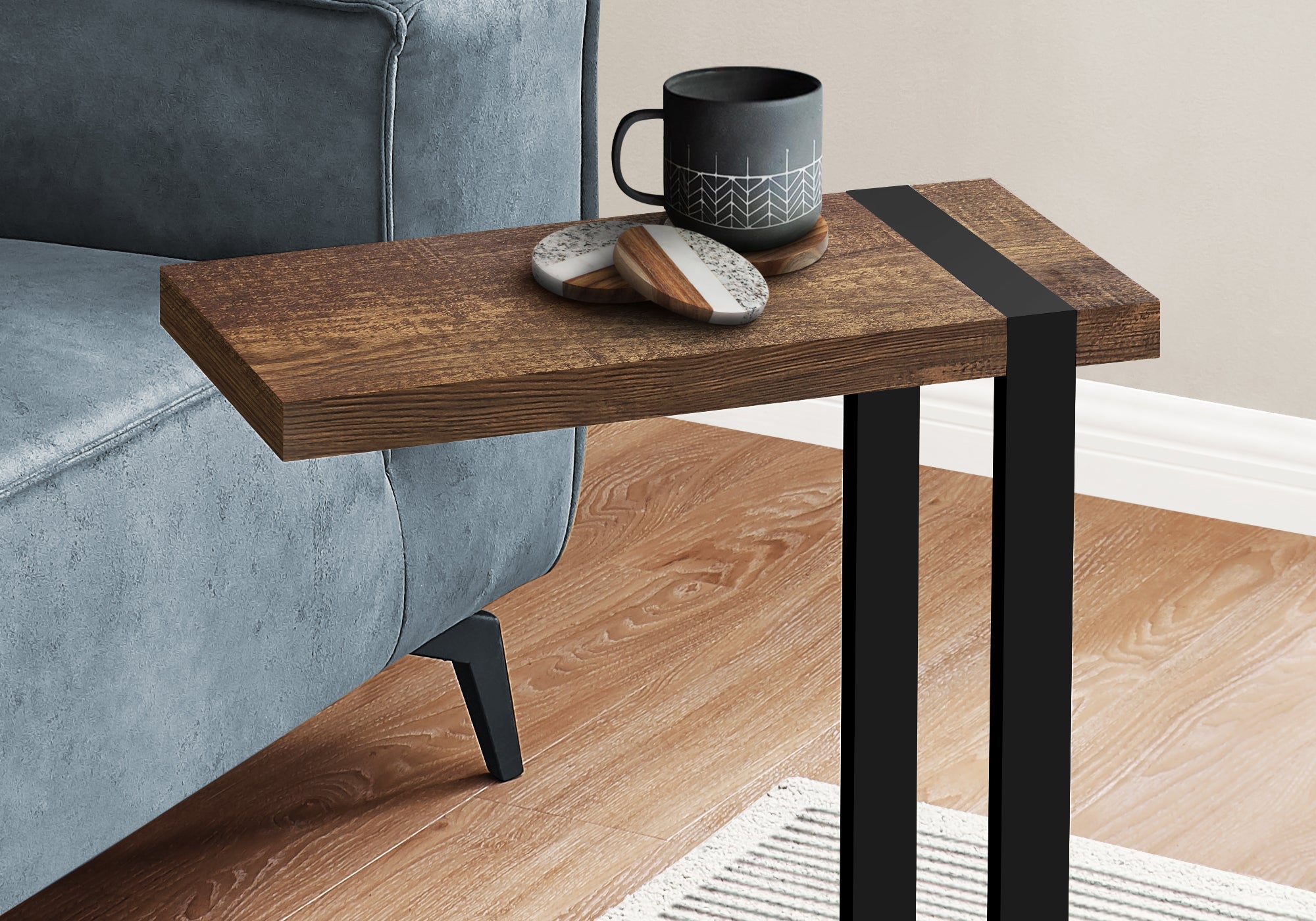 I 2853 Table D'appoint, En Forme De C, Bout, Côté, Collation, Salon, Chambre À Coucher, Métal, Stratifié, Brun, Noir, Contemporain, Moderne - Simple Boutique