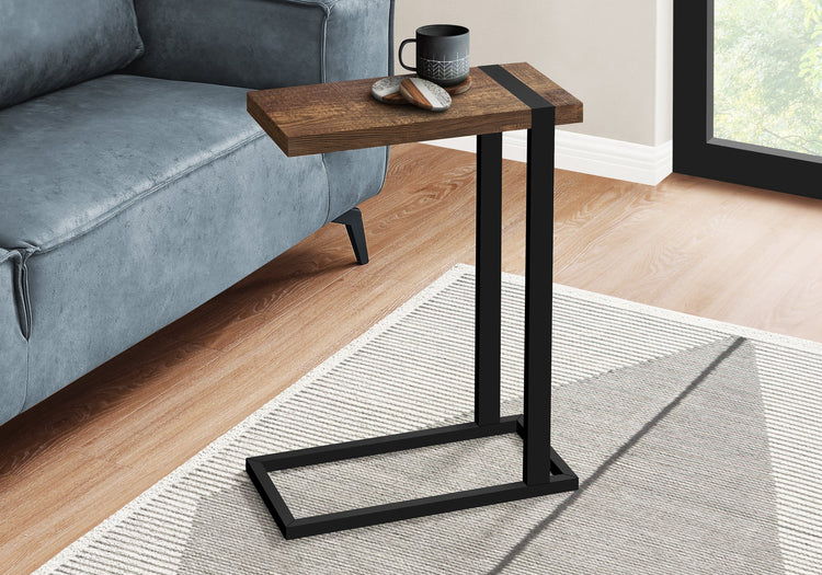 I 2853 Table D'appoint, En Forme De C, Bout, Côté, Collation, Salon, Chambre À Coucher, Métal, Stratifié, Brun, Noir, Contemporain, Moderne - Simple Boutique