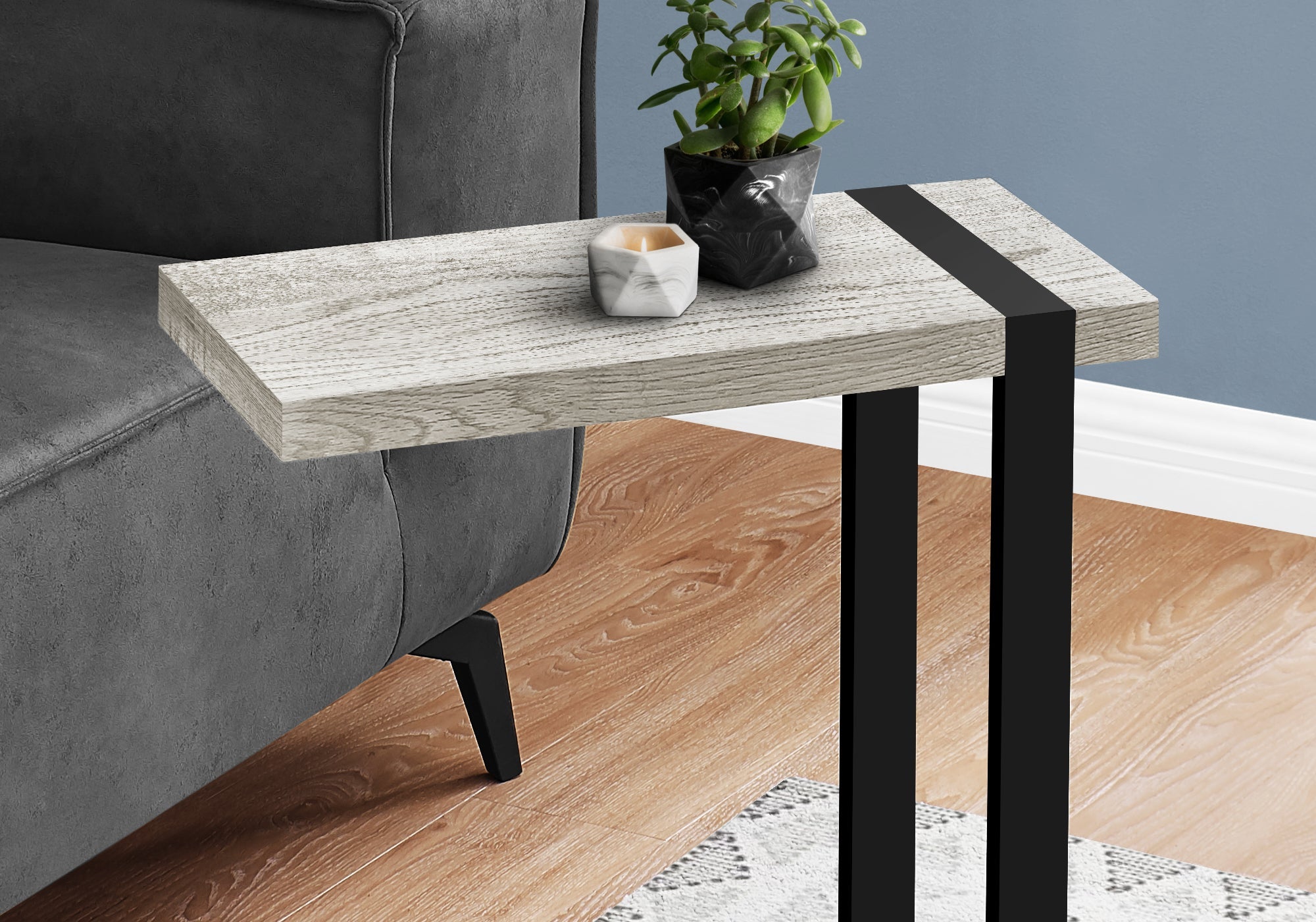 I 2858 Table D'appoint, En Forme De C, Bout, Côté, Collation, Salon, Chambre À Coucher, Métal, Stratifié, Gris, Noir, Contemporain, Moderne - Simple Boutique